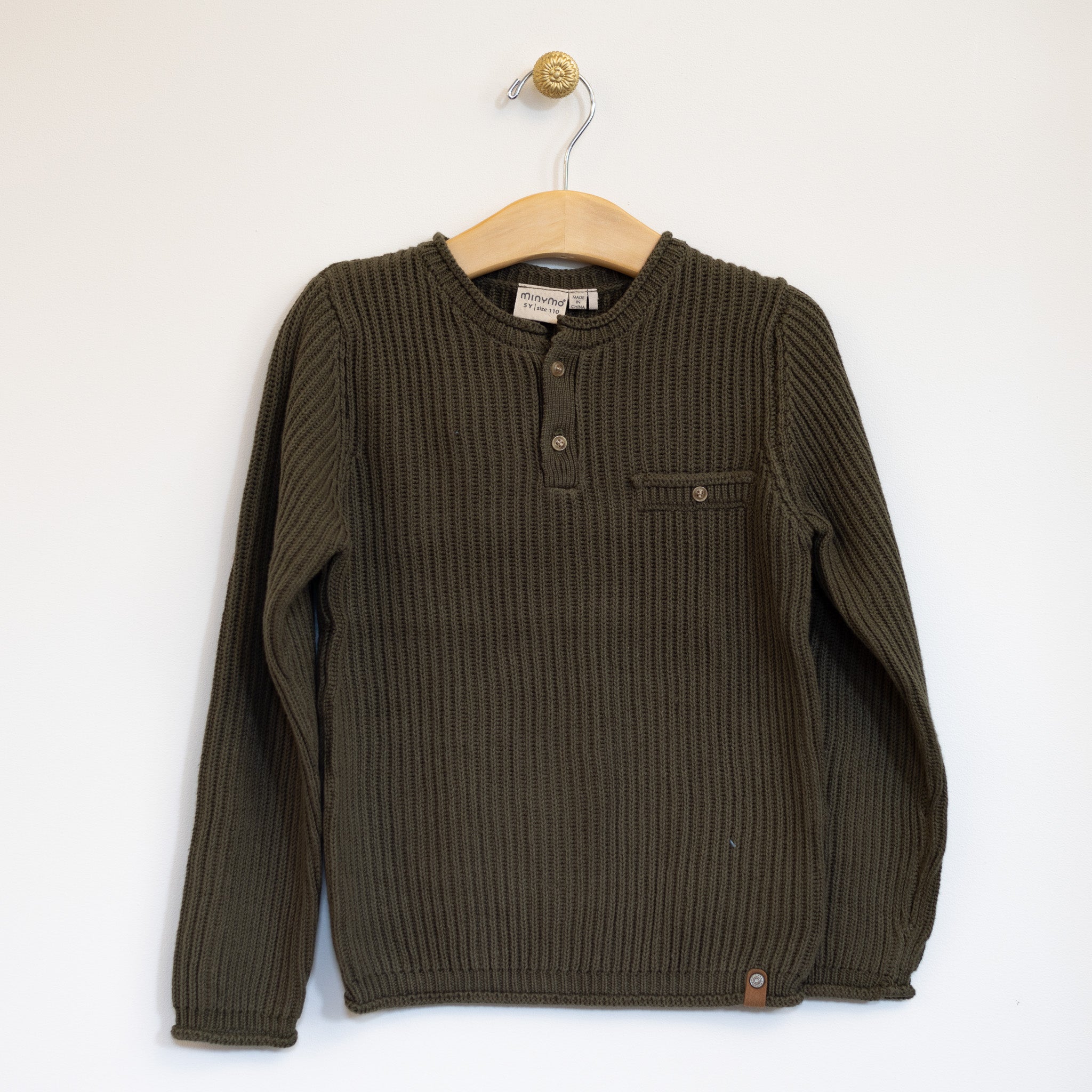 Olive Ribbed Henley Sweater