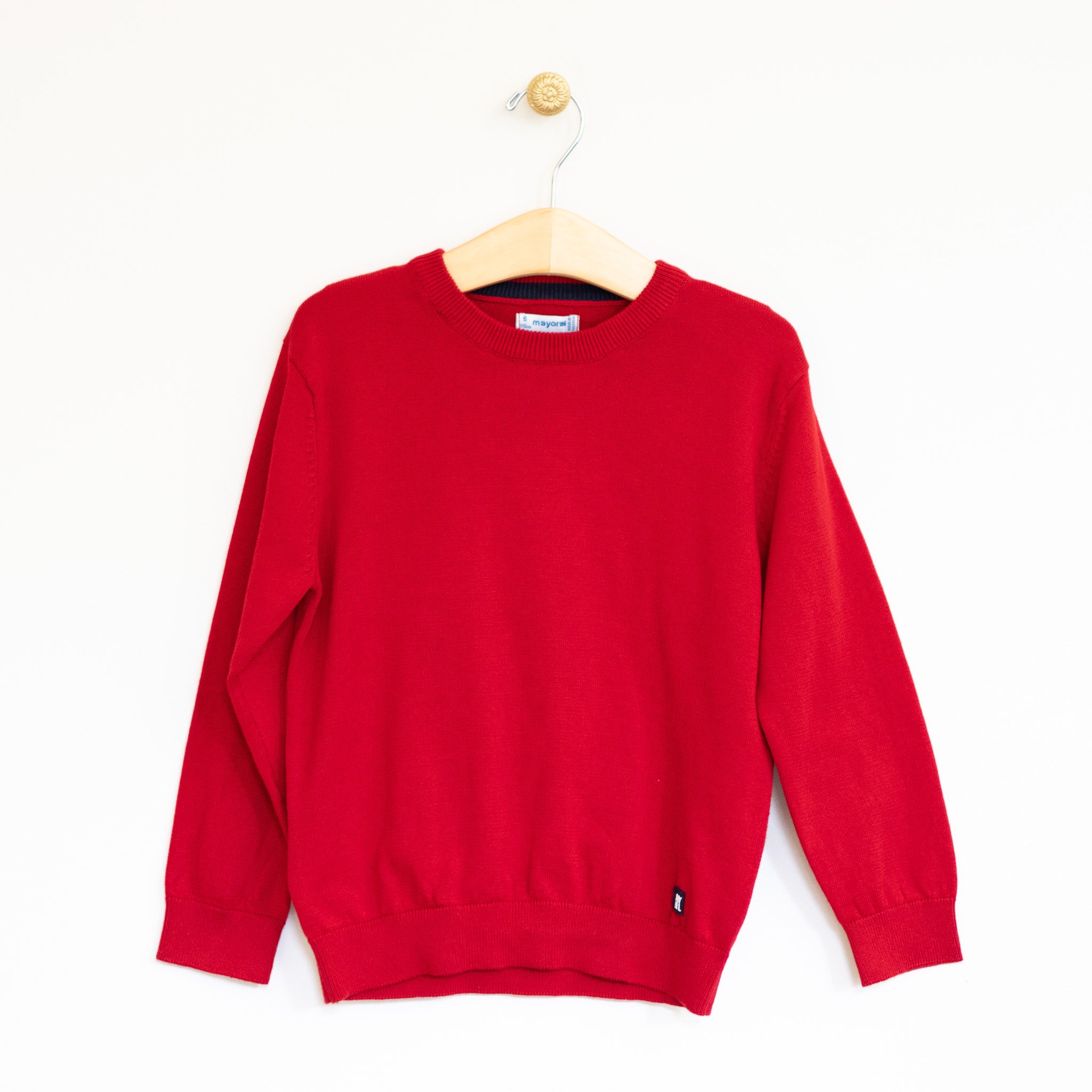 Red Solid Crew Sweater