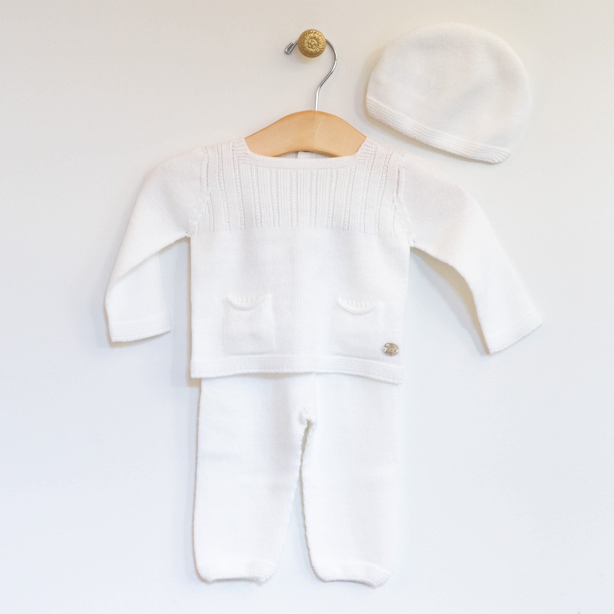 White Knit Set with Cap