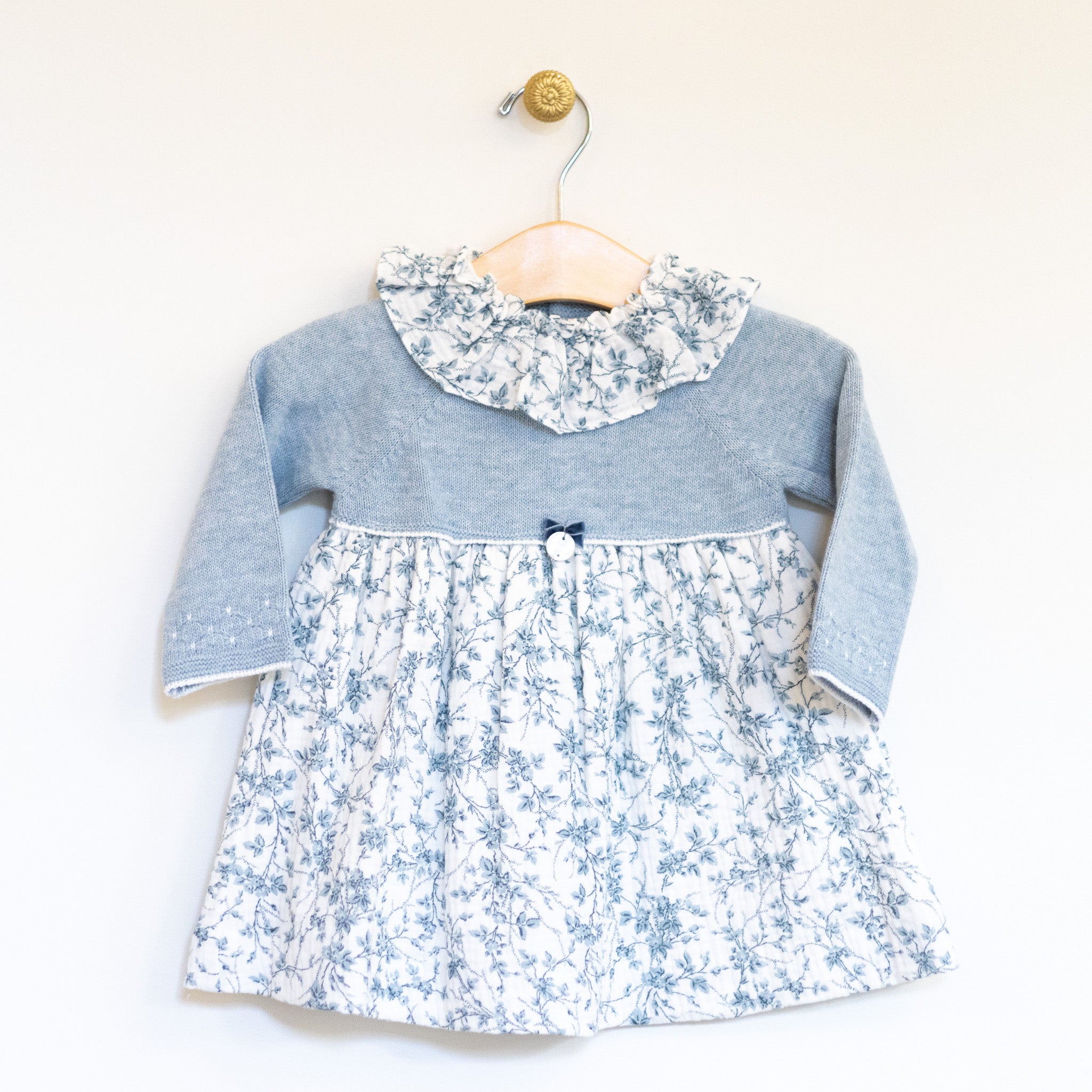 Blue Knit and Print Dress