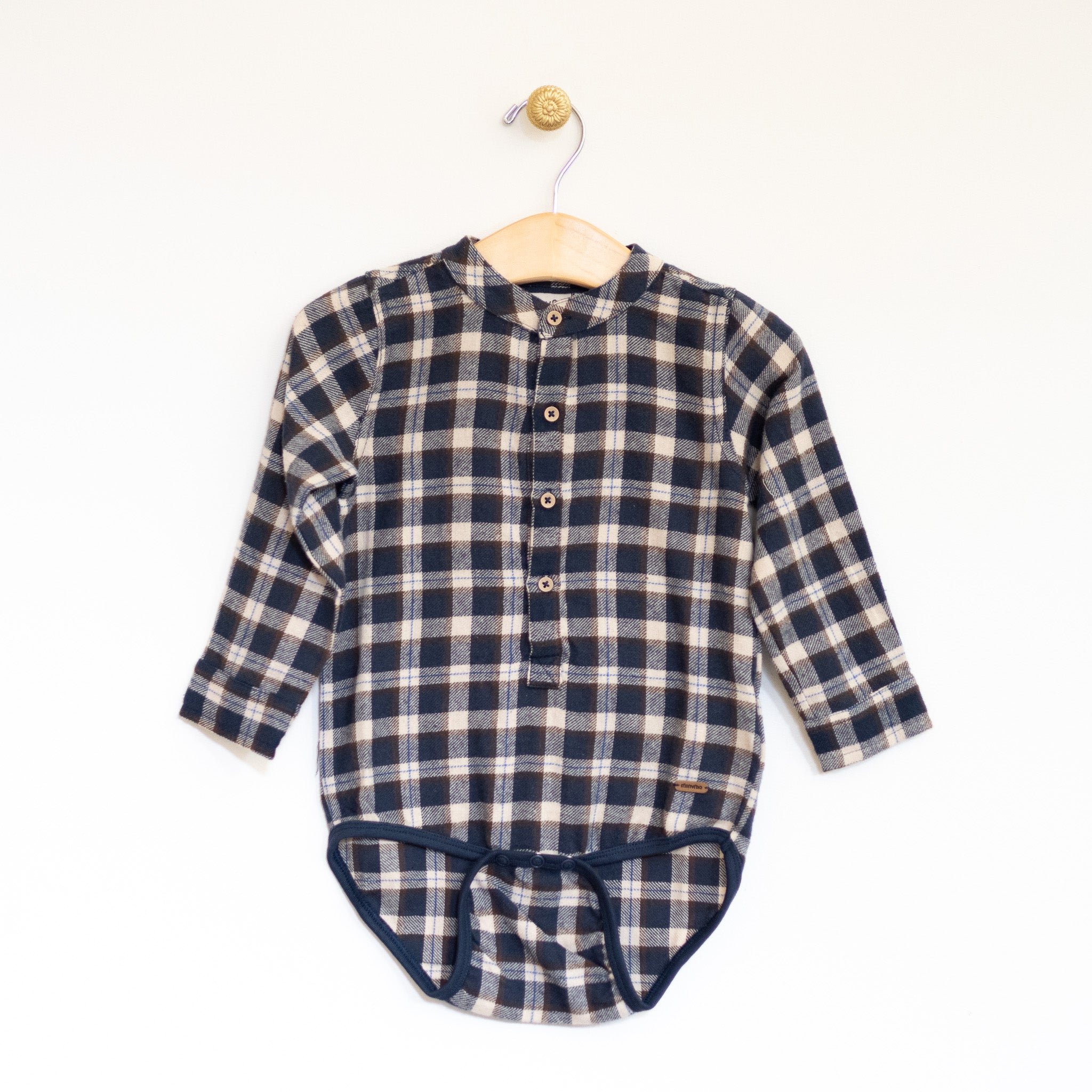 Navy Flannel Plaid Infant Onesie Shirt