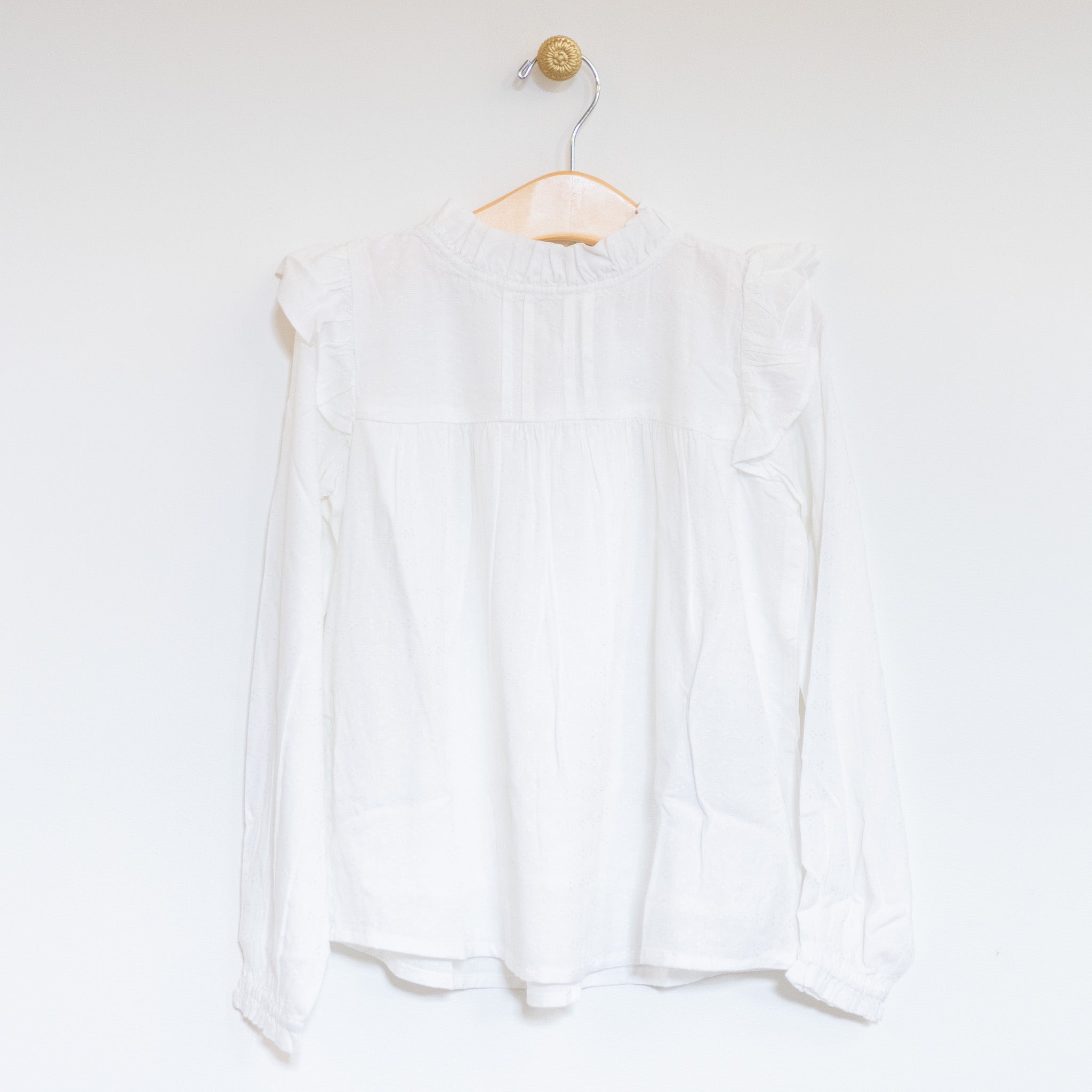 White Embroidered Ruffle Blouse
