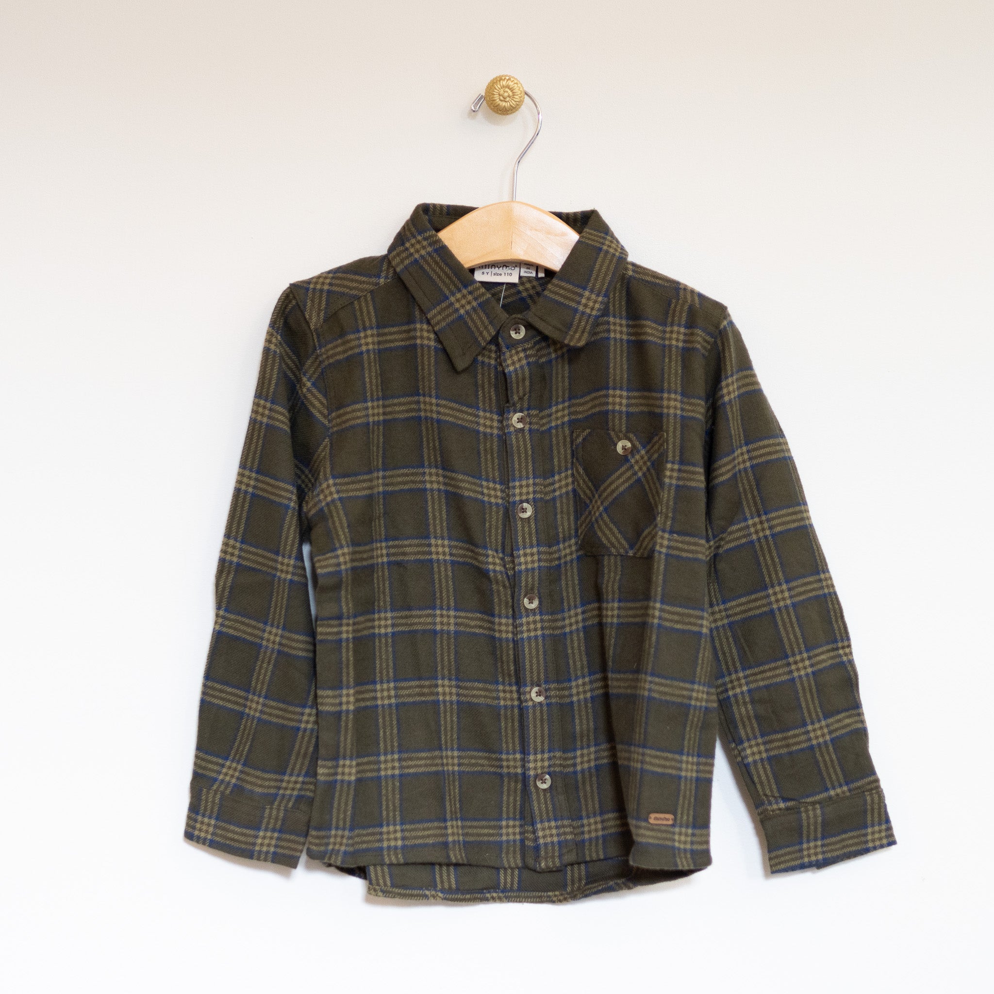 Olive Navy Flannel Plaid Shirt