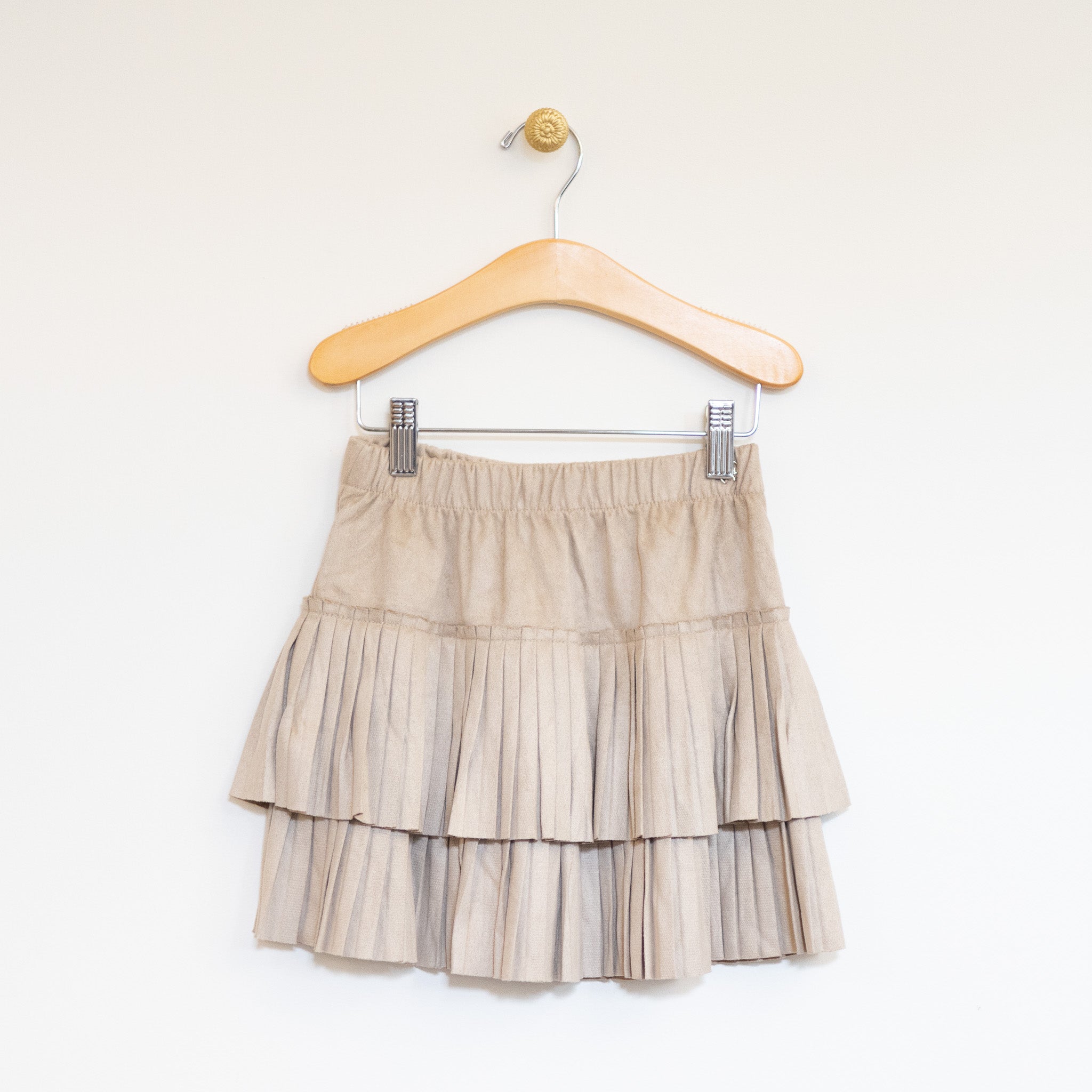 Beige Ultra Suede Pleated Skirt