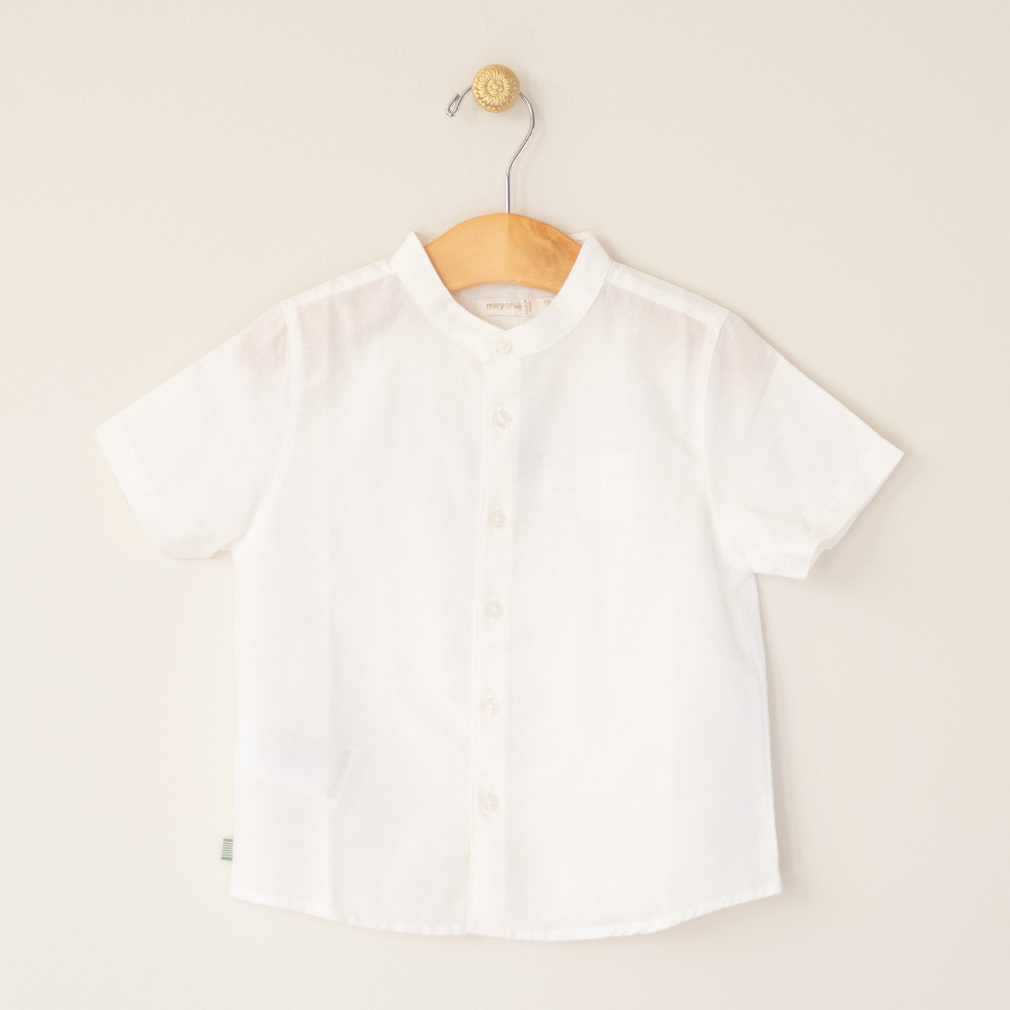 White Linen Band Collar Infant Shirt