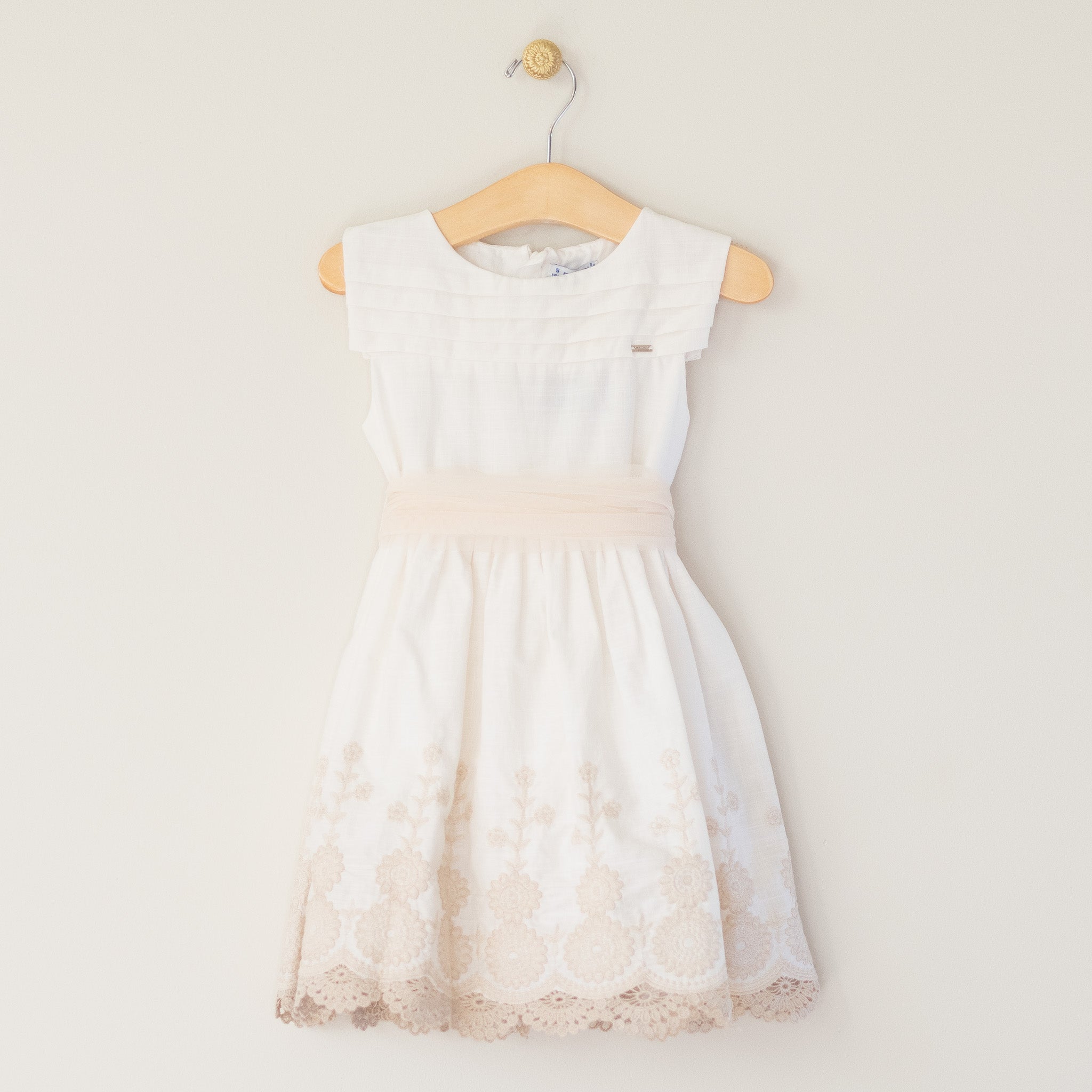Cream Dress with Taupe Embroidered Hem