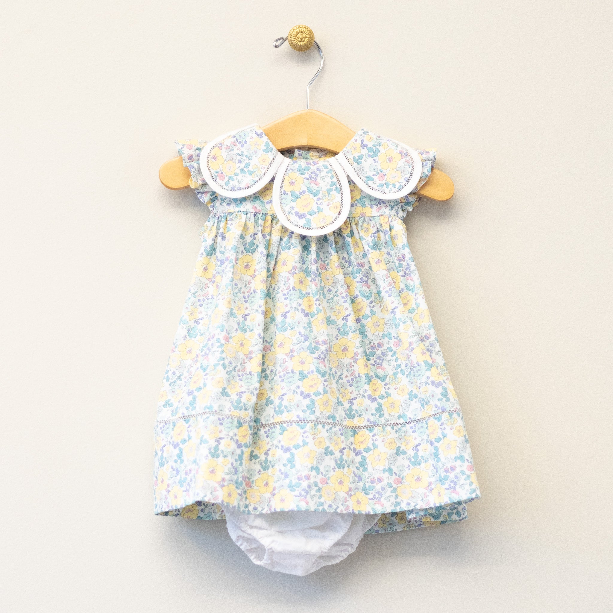 Yellow Aqua Print Petal Collar Infant Dress