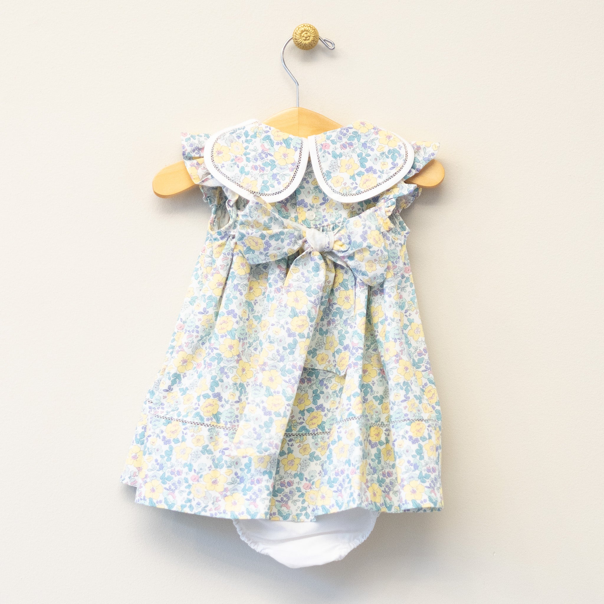 Yellow Aqua Print Petal Collar Infant Dress
