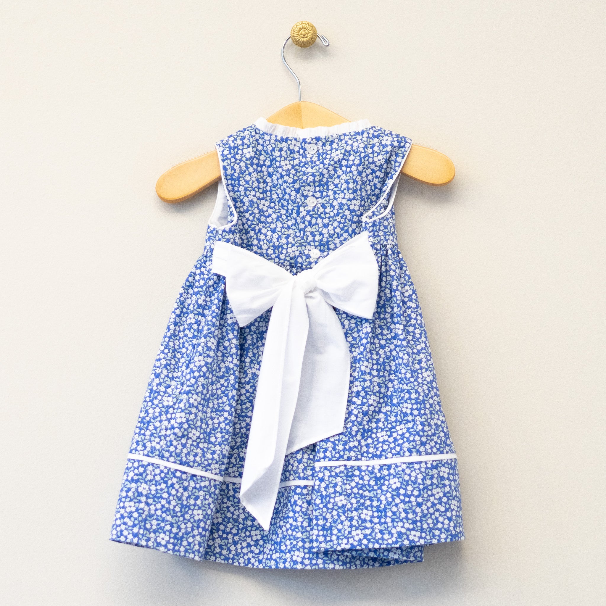 Blue Ditsy White Trim Infant Dress