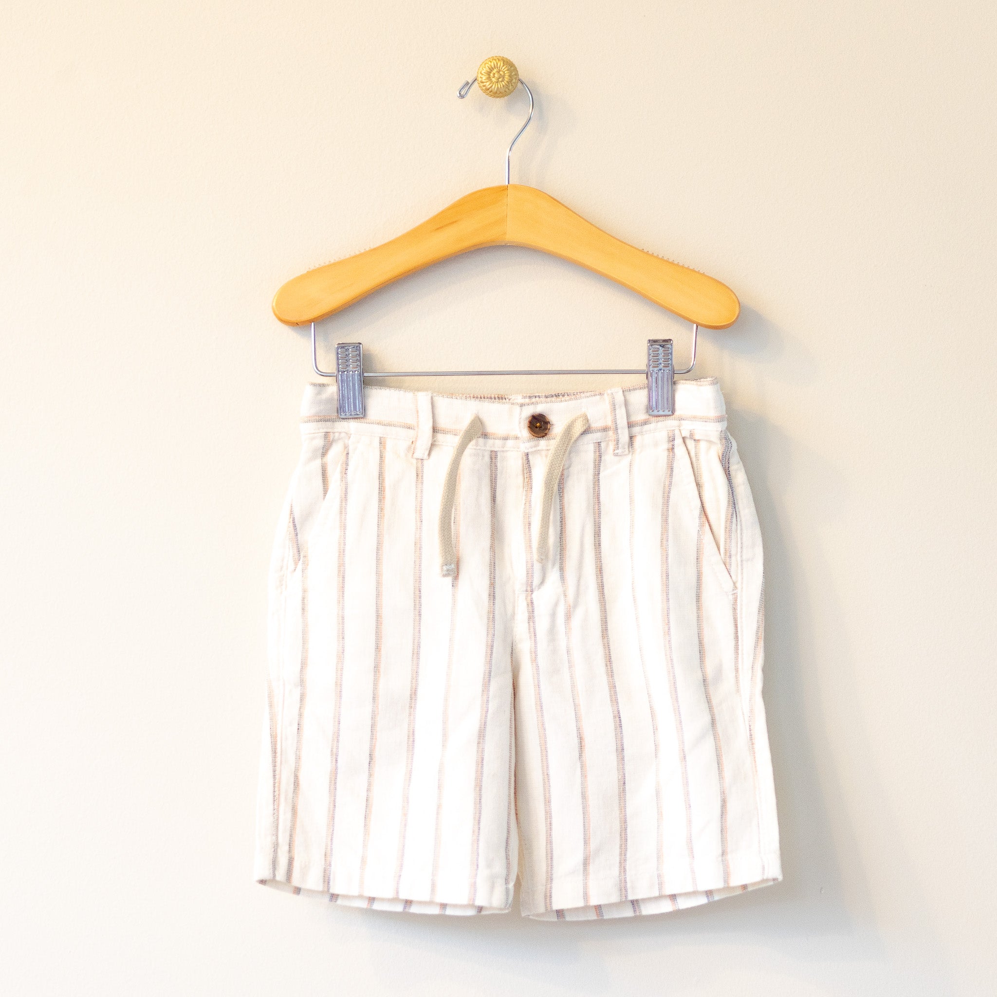 Cream Khaki Stripe Linen Shorts