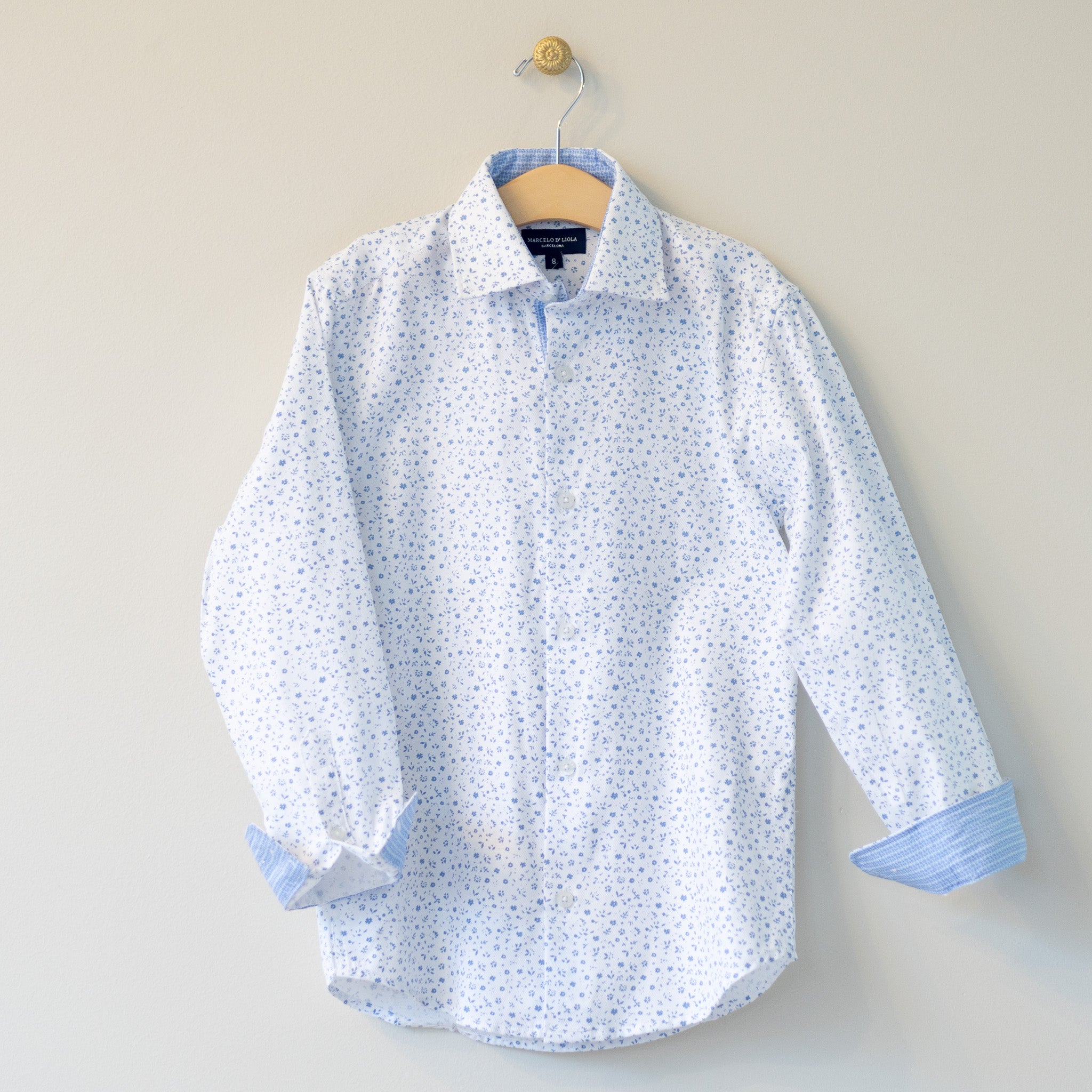 White/Blue Floral L/S Dress Shirt