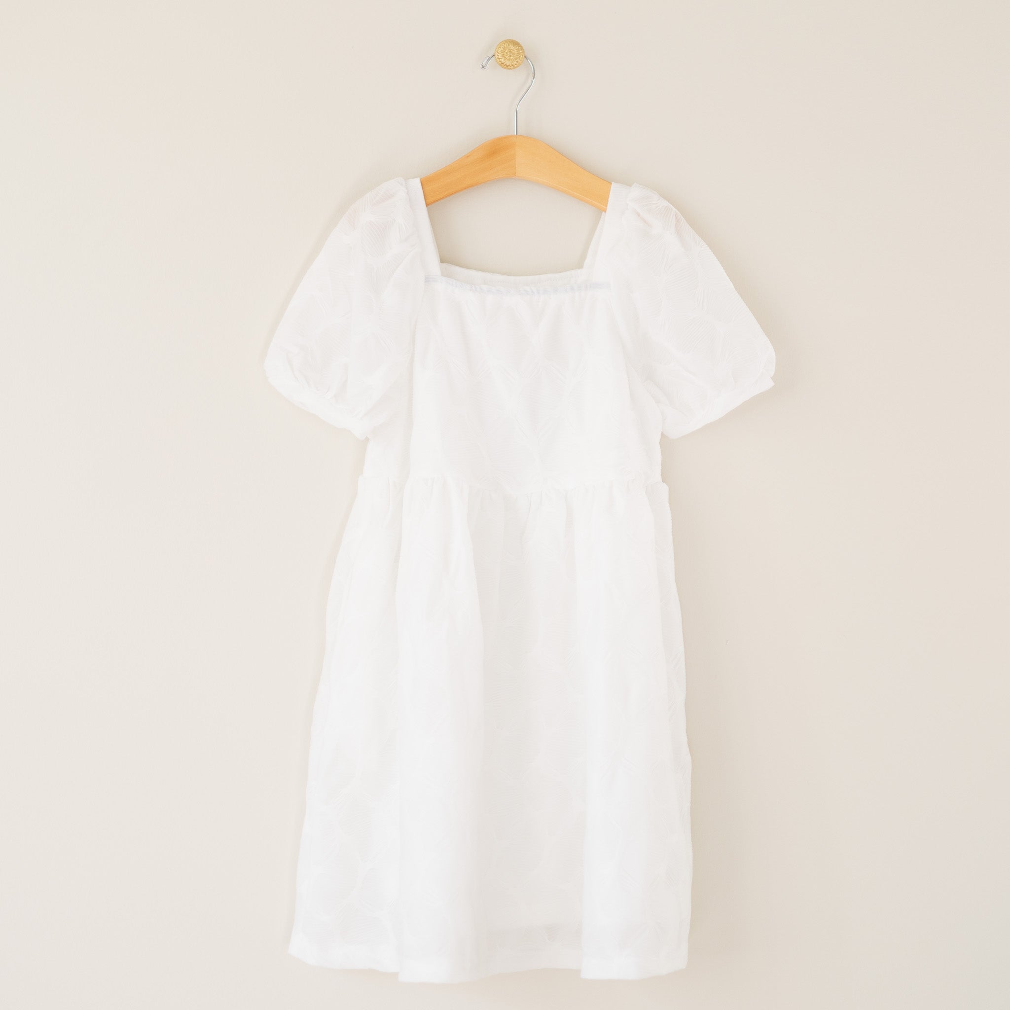 White Pucker Peasant Dress