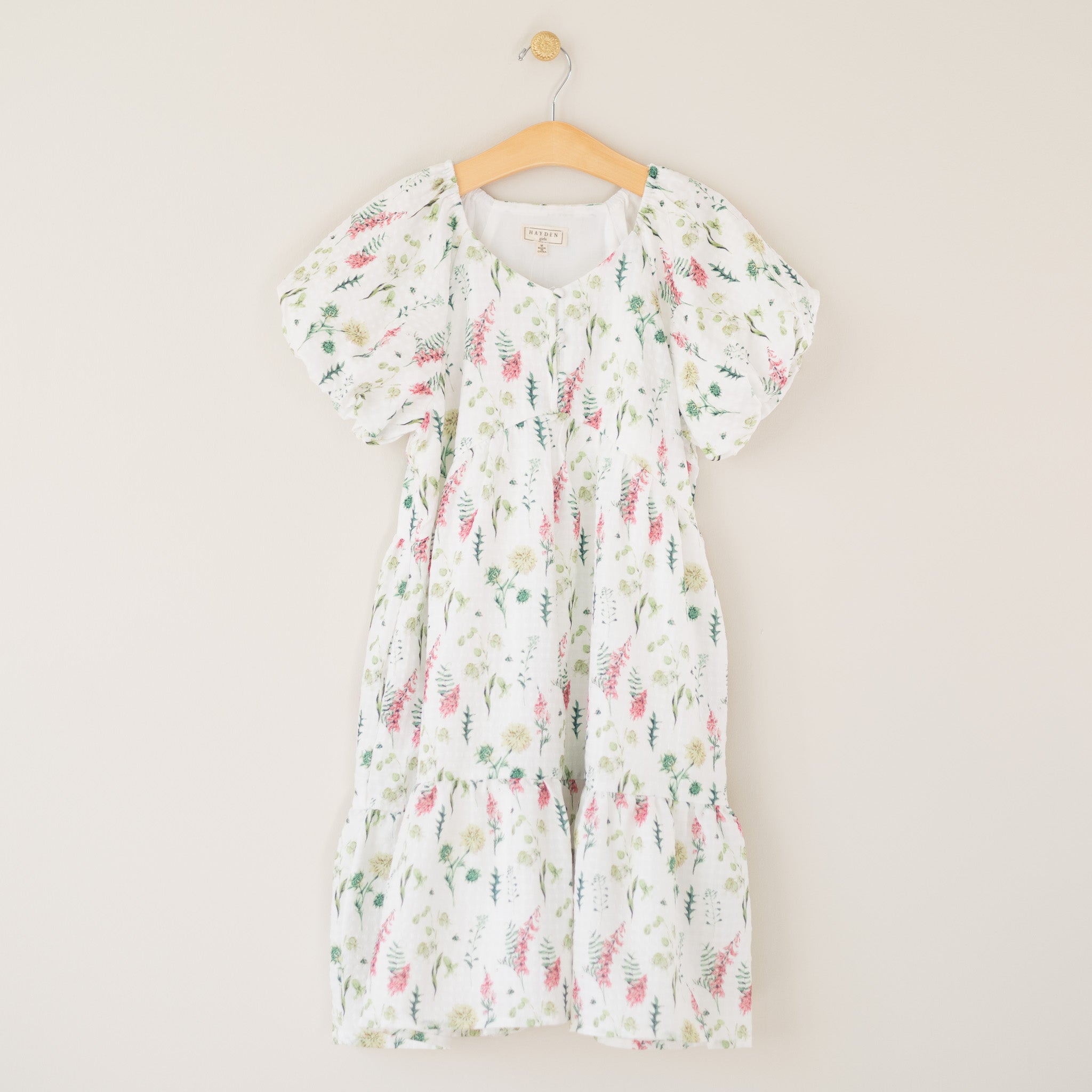 White Botanical Print Dress