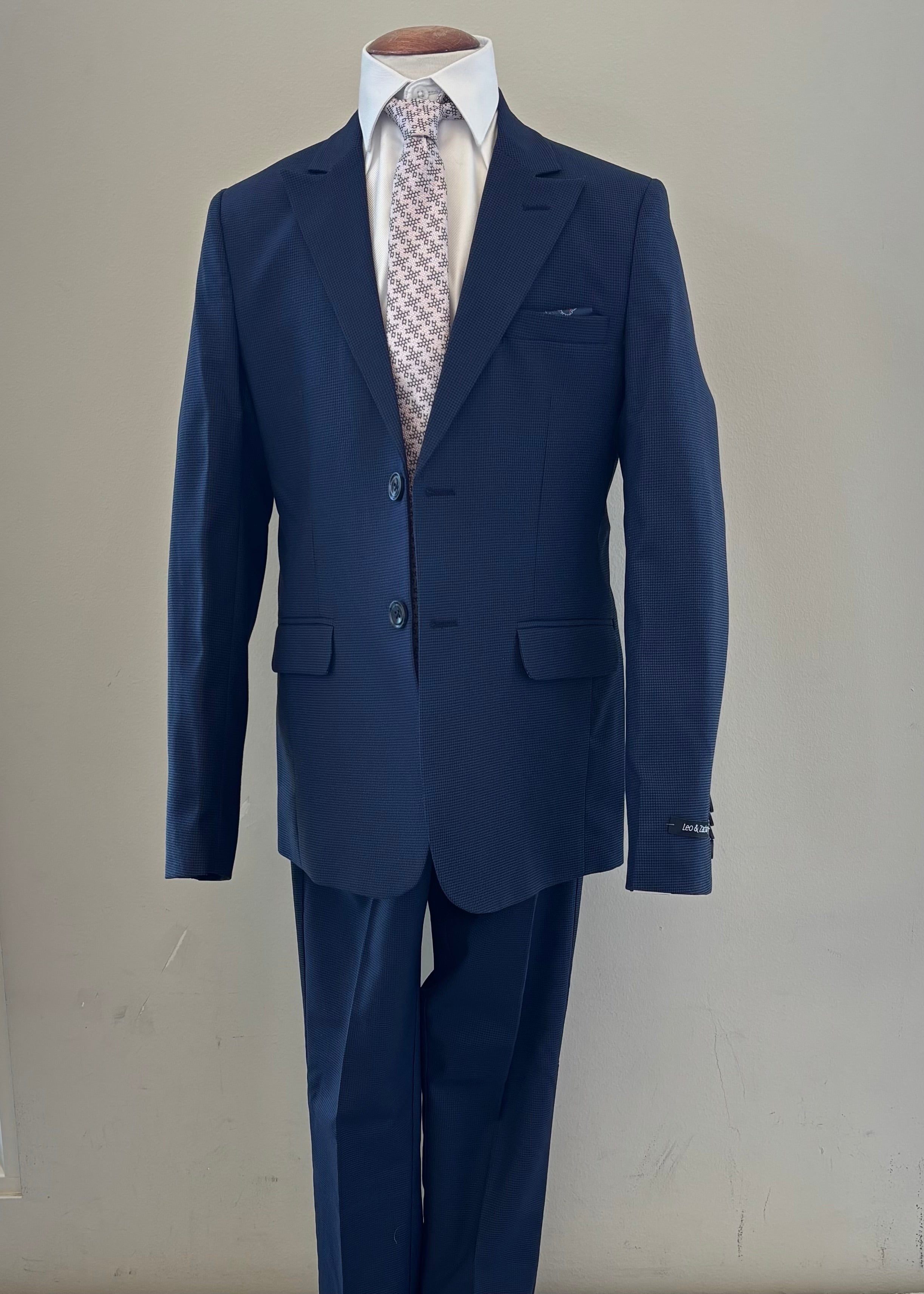 Boy's Navy Micro Check Suit LZ