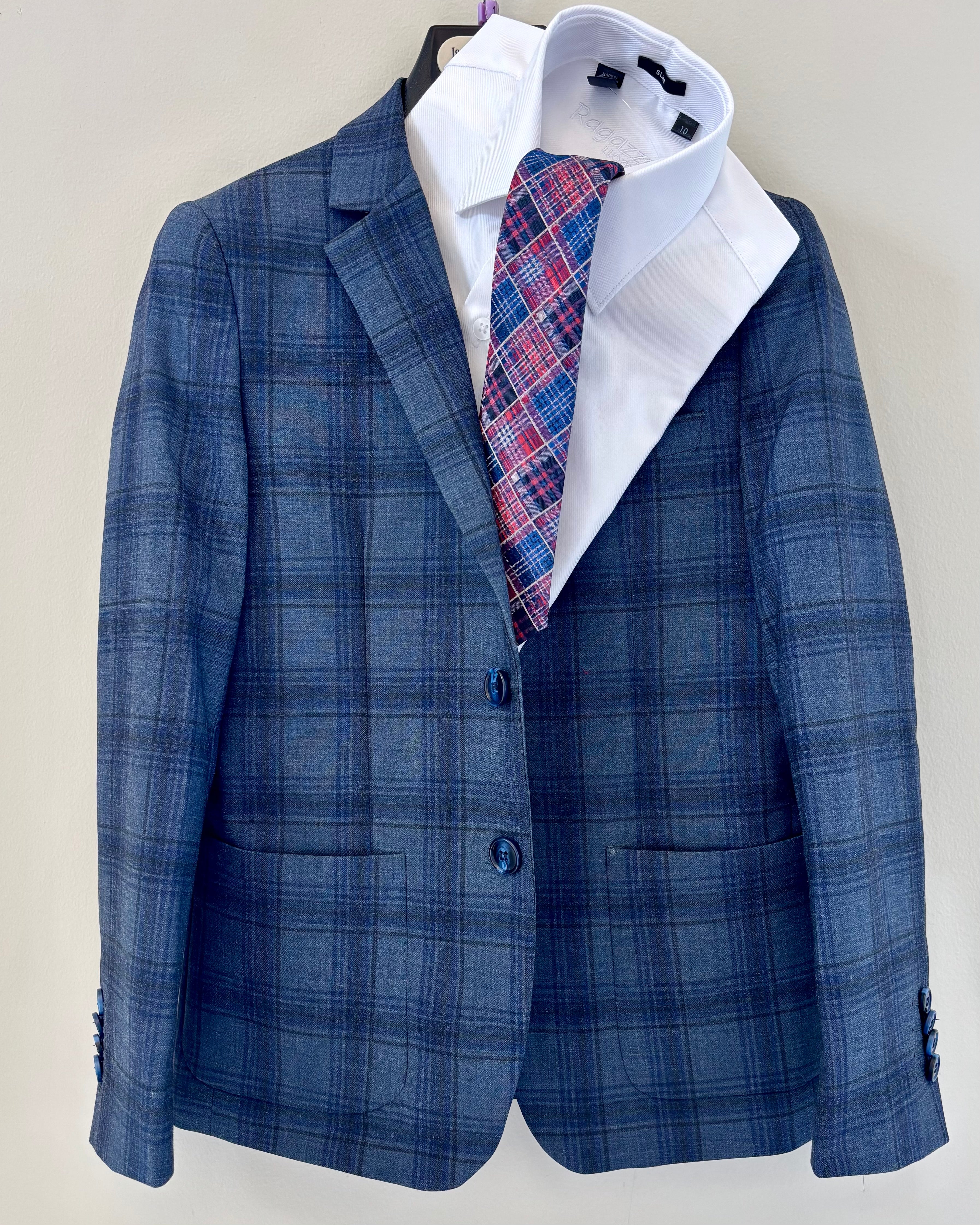 Boy's Navy Plaid Blazer
