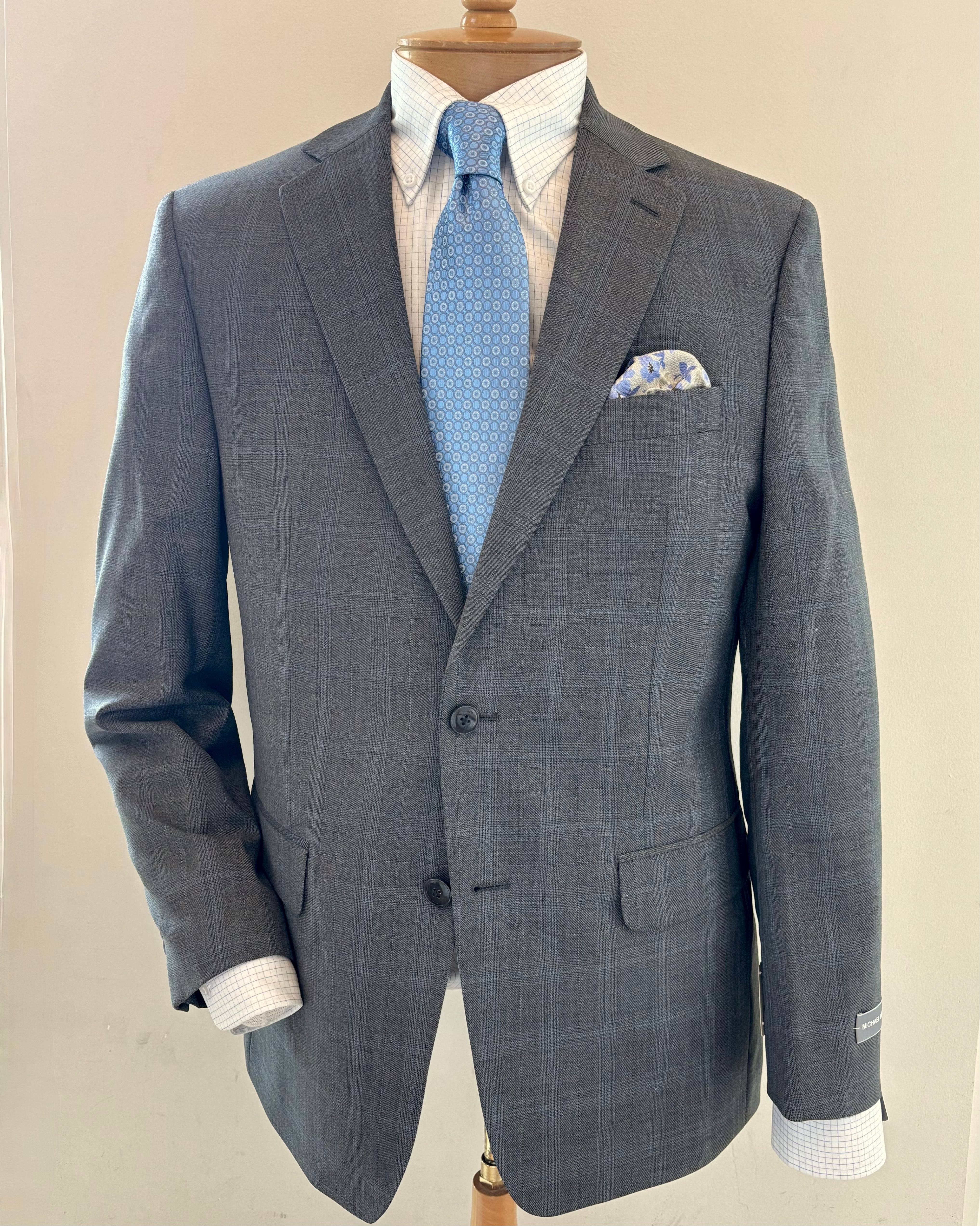 Men's Grey Plaid with Blue Windowpane