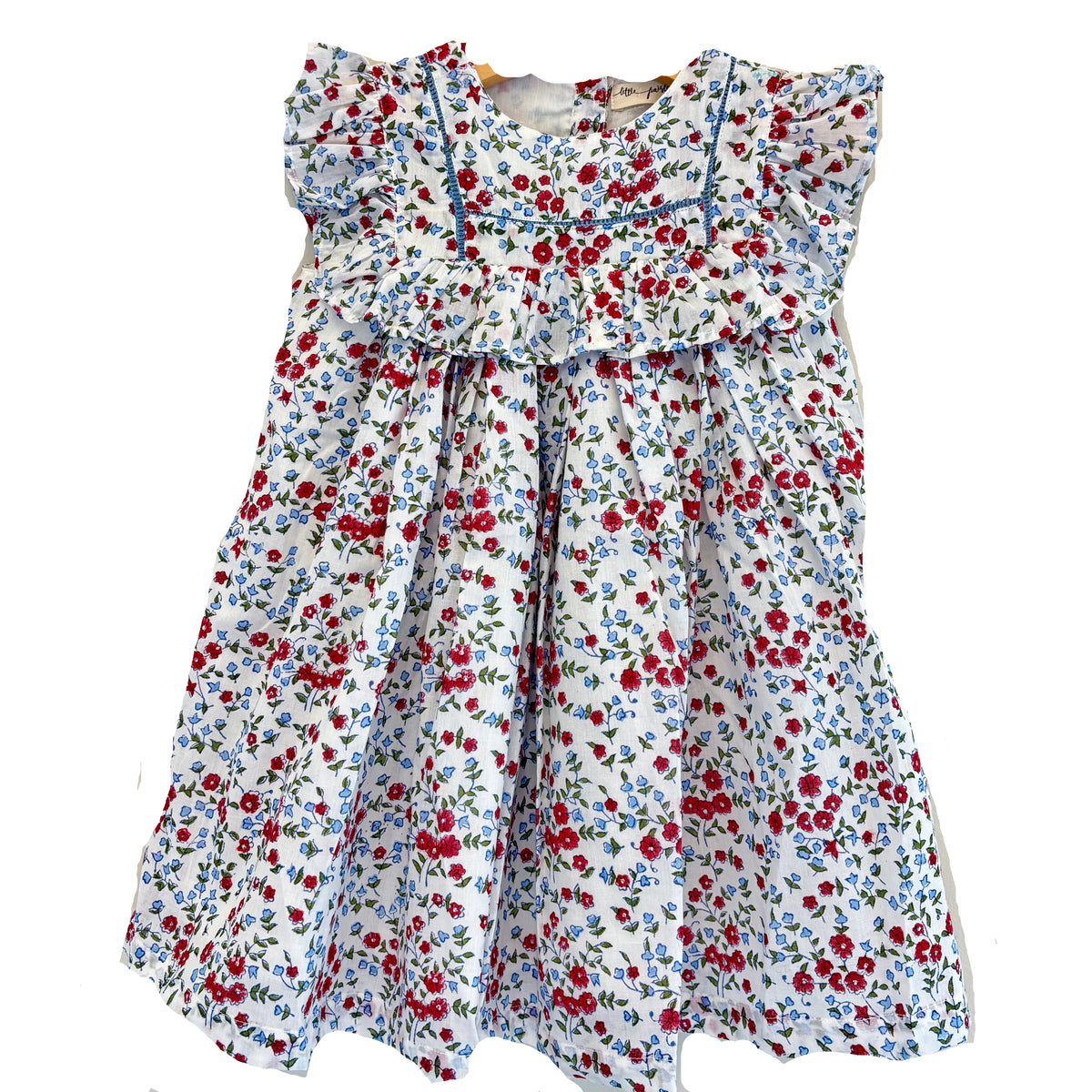 Blue Red Ruffle Yoke Float Dress