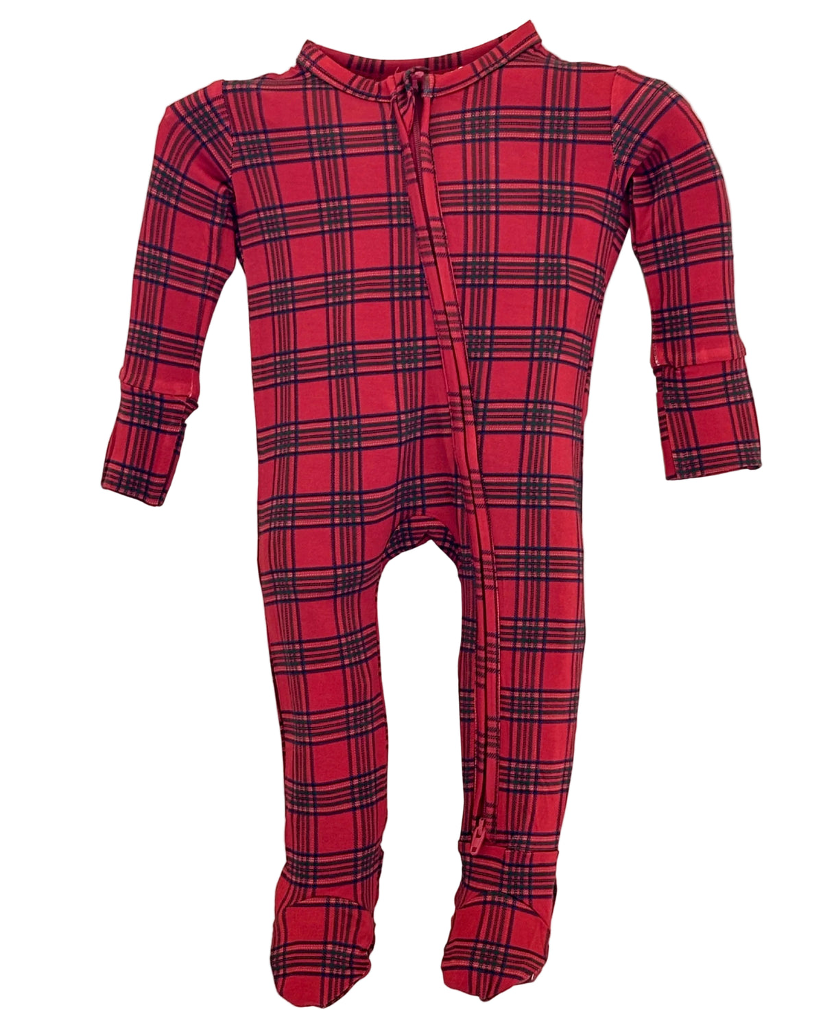 Red Plaid Bamboo Footie
