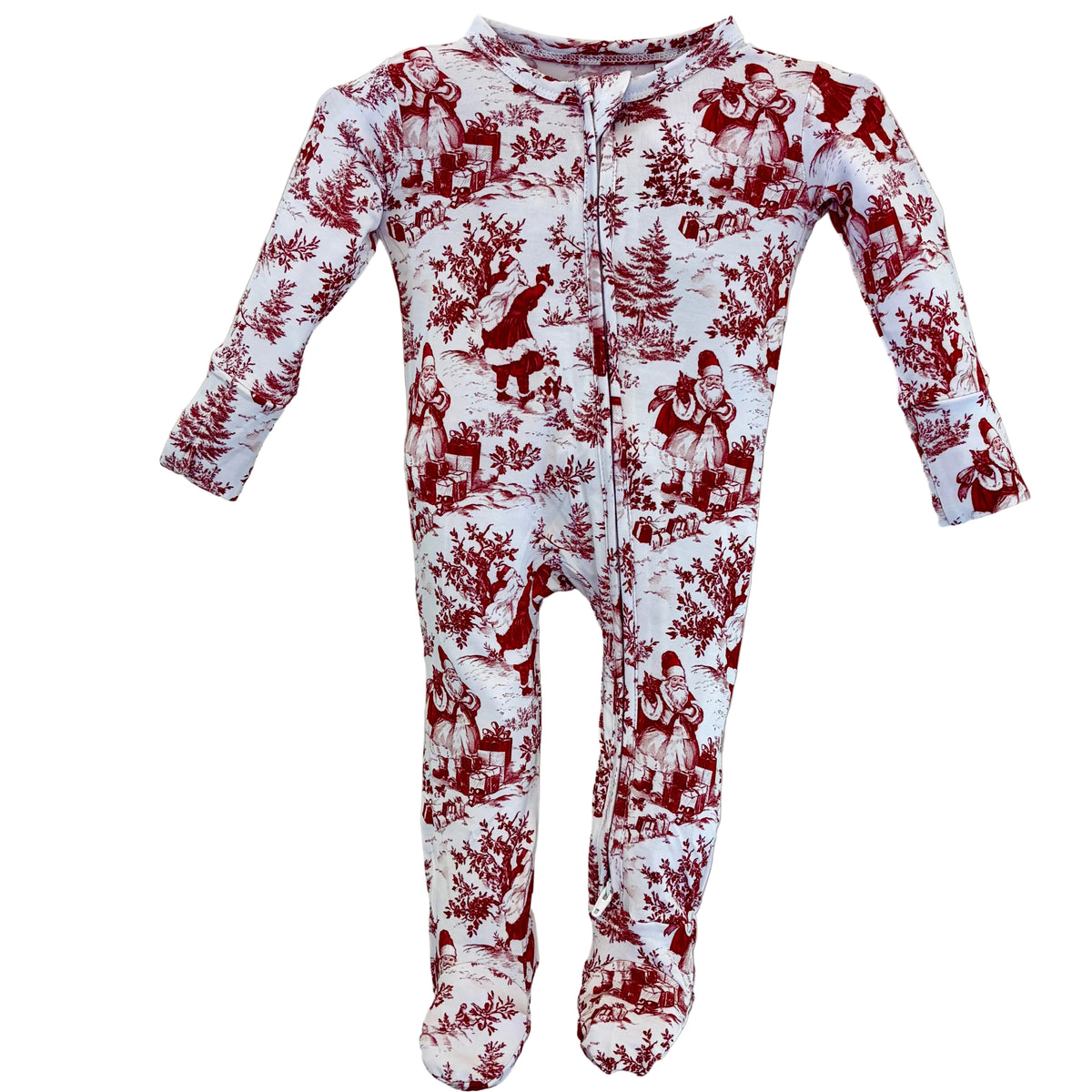 Red Santa Toile Bamboo Footie