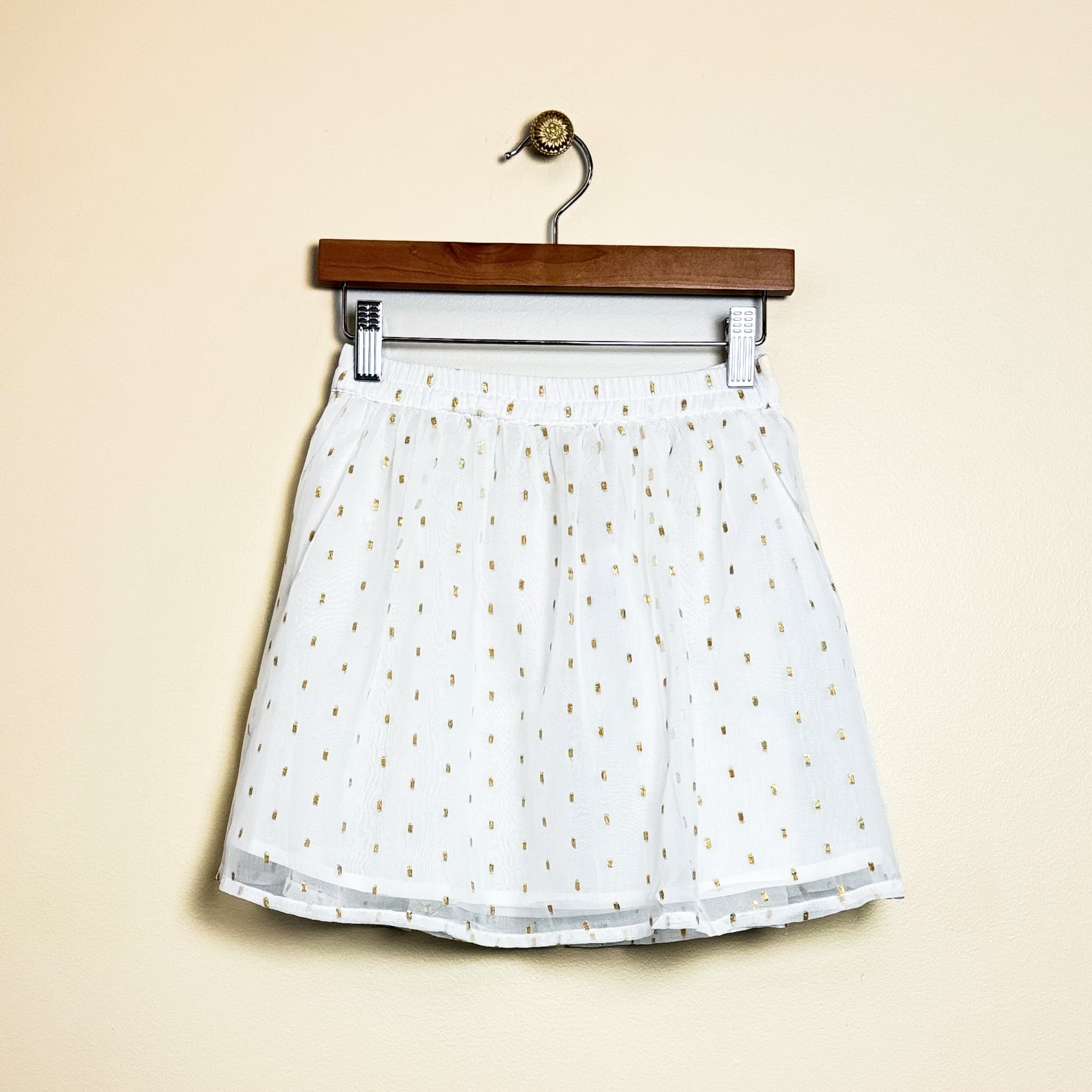 White Chiffon Skirt Gold Dashes