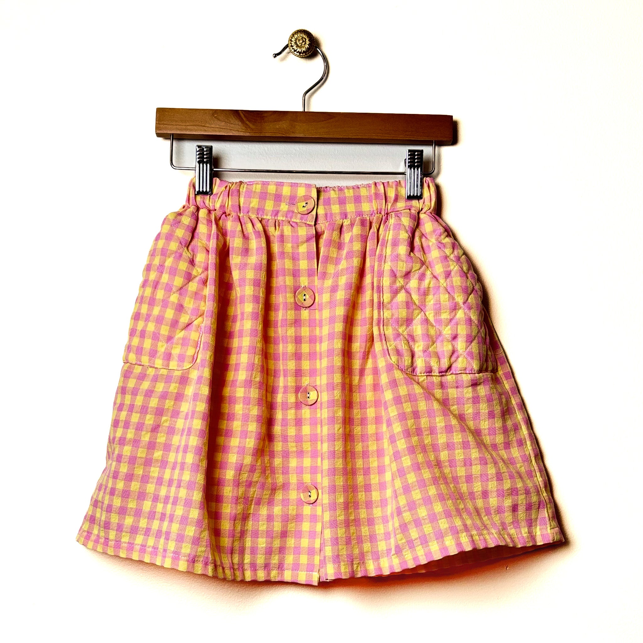 Pink and Yellow Seersucker Button Front Skirt