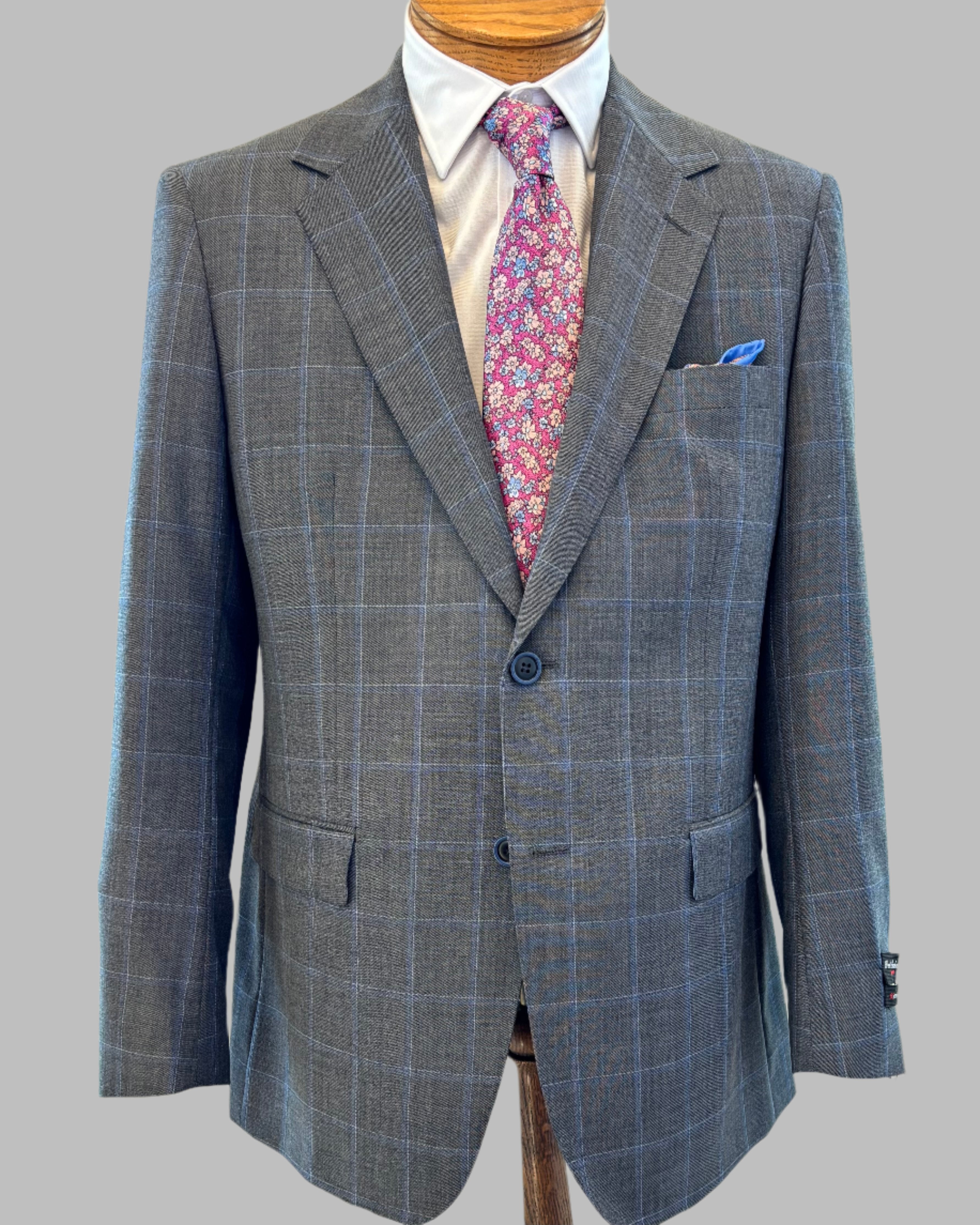 Mattarazi Light Grey with Blue Windowpane Suit