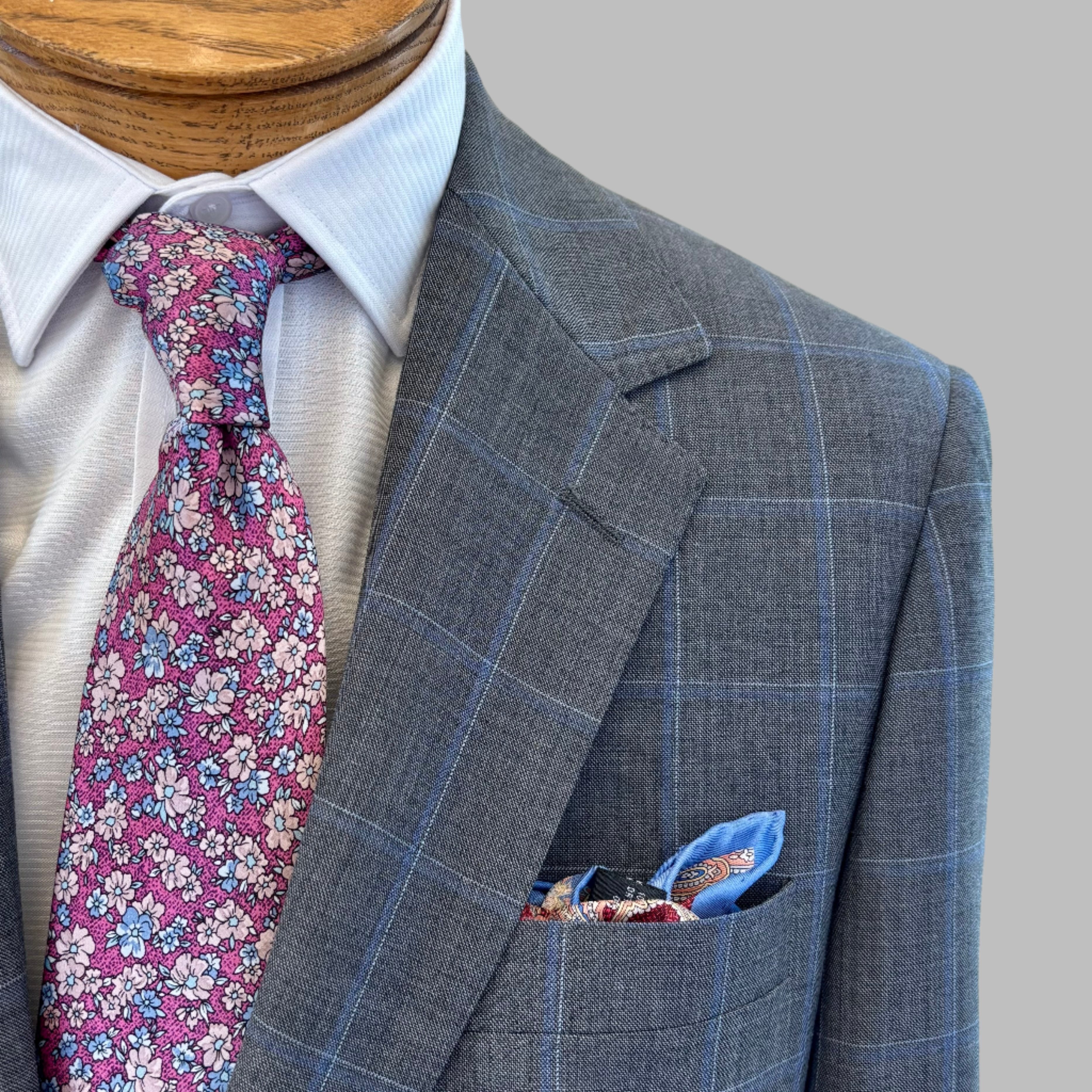 Mattarazi Light Grey with Blue Windowpane Suit