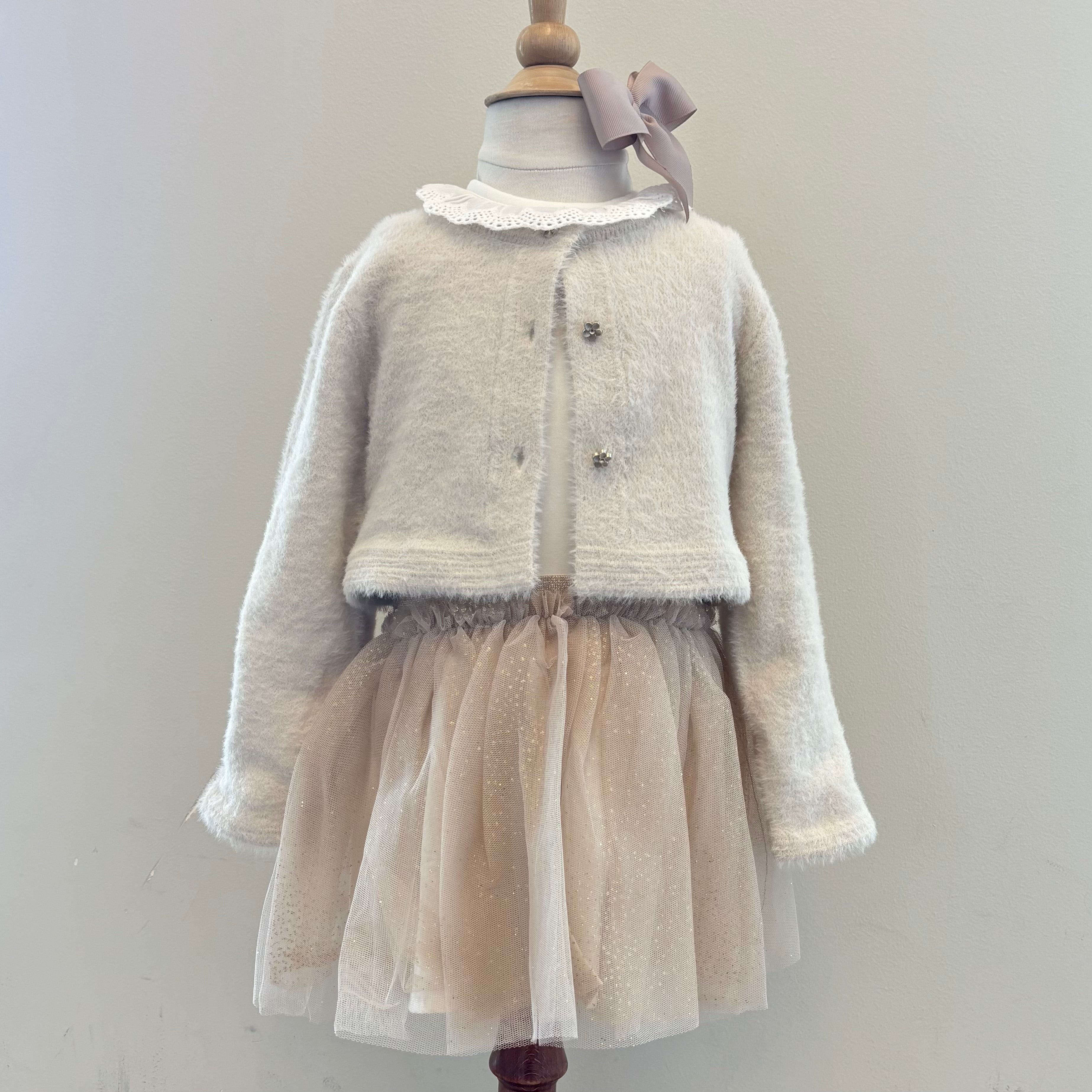 Cream Cardigan & Tulle Infant Skirt Set