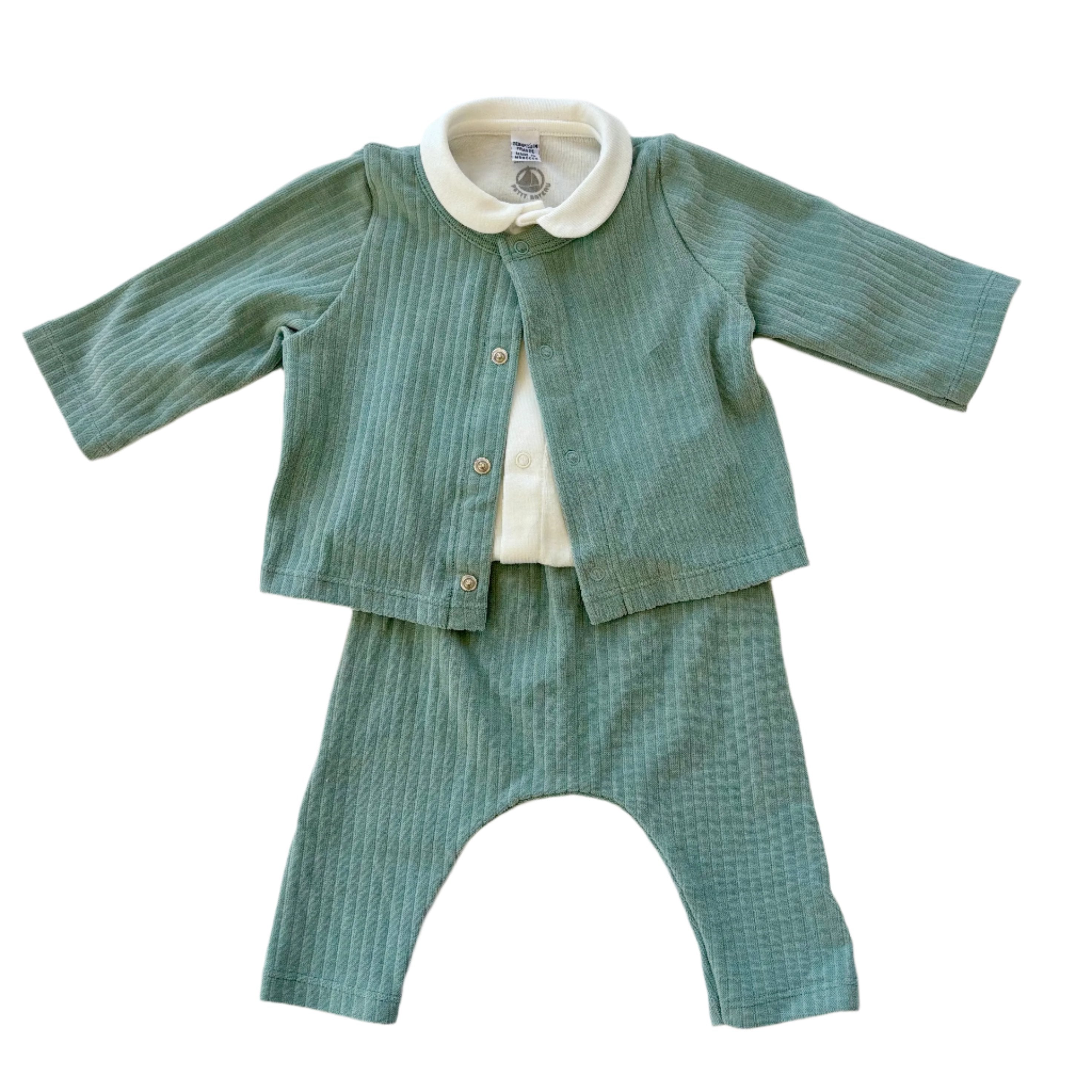 Petit Bateau 3 pc Sage Velour Set