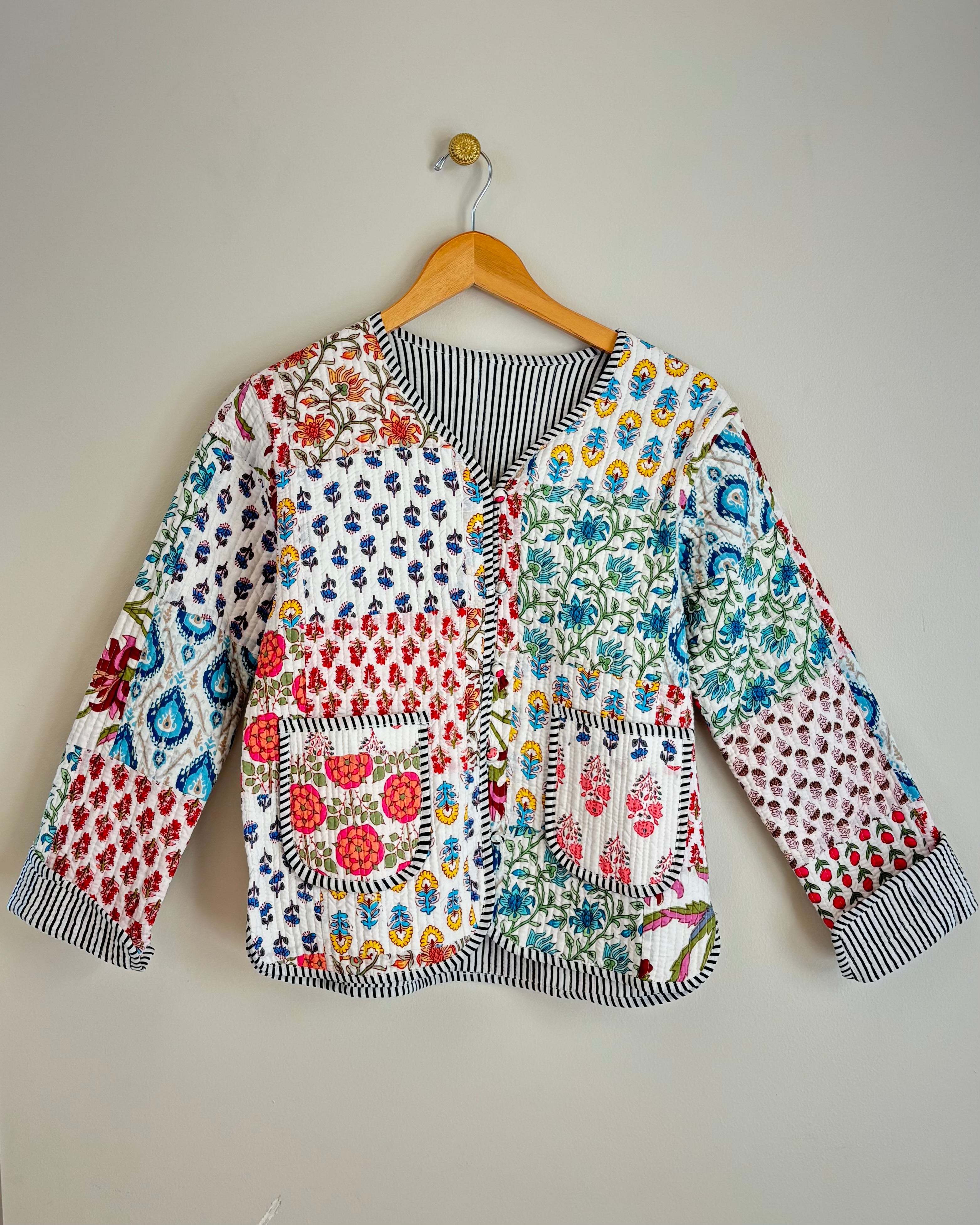 Alma White Multi Patchwork Quilted Jacket