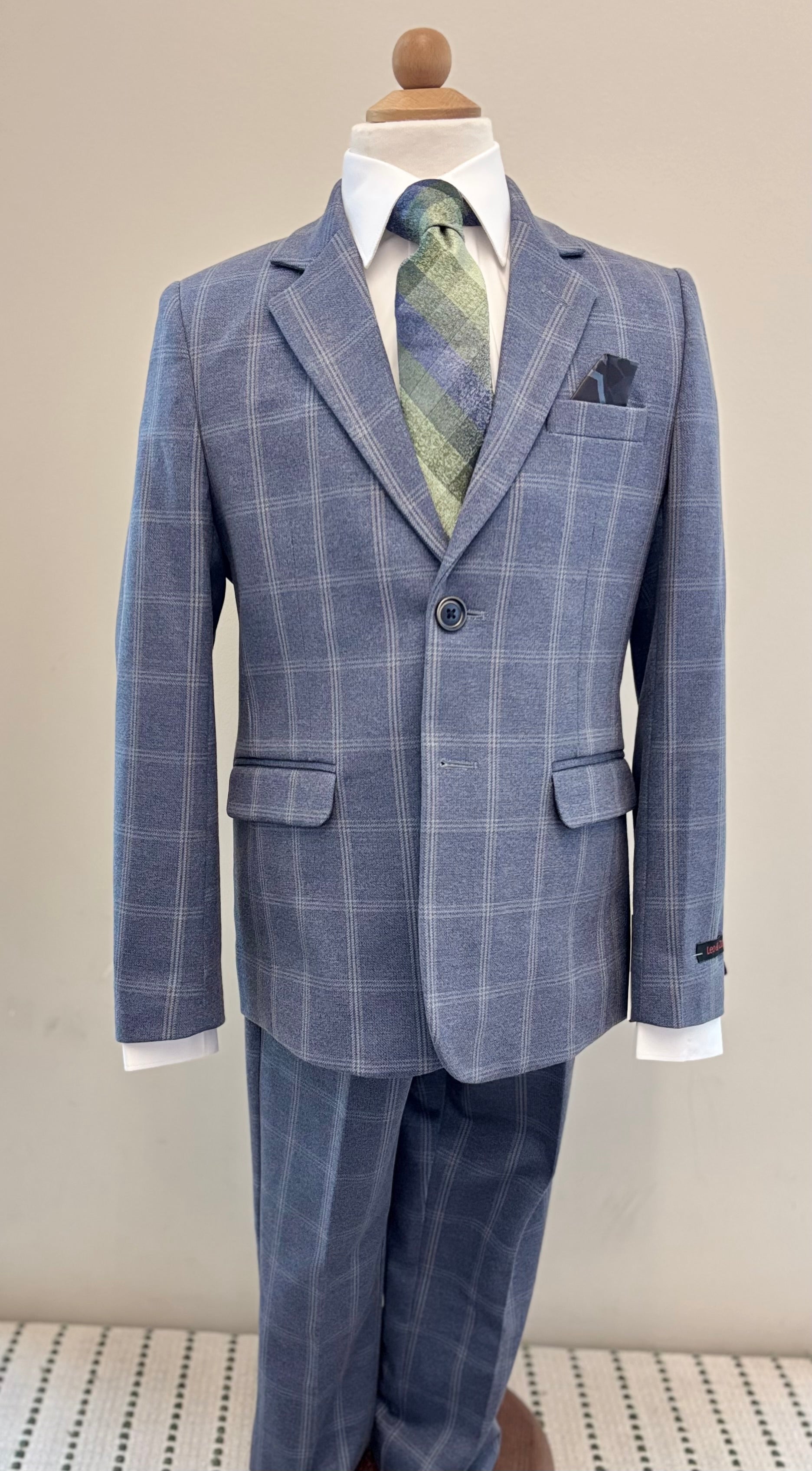 Grey Blue Windowpane Stretch Suit