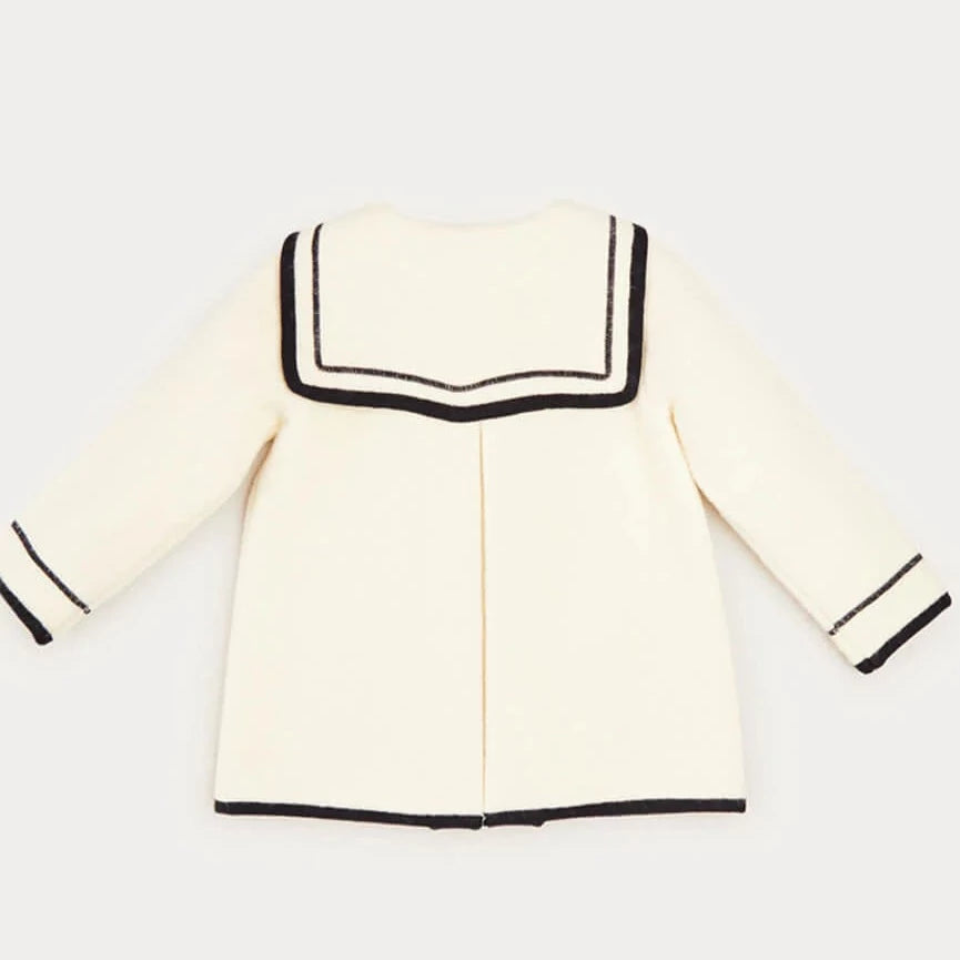Cream with Navy trim Boiled Wool Coat