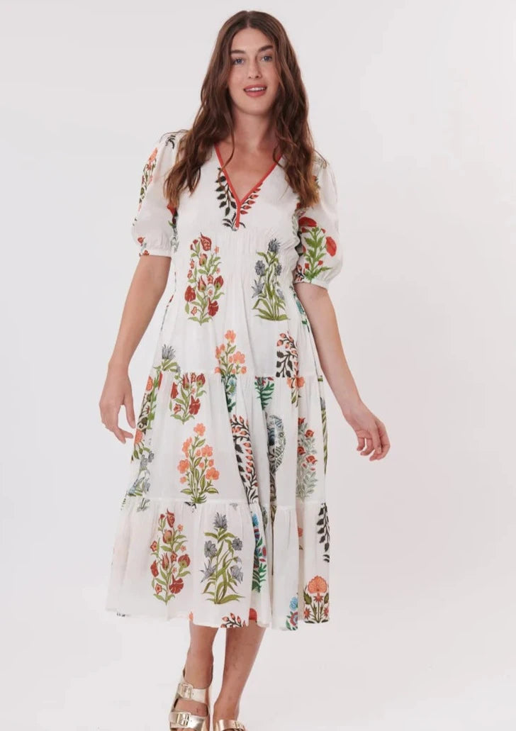 Tiphainie White Multi Botanical Dress