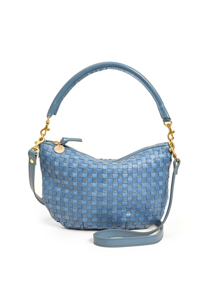 Clare V Petit Moyen Bag Blue Woven Check