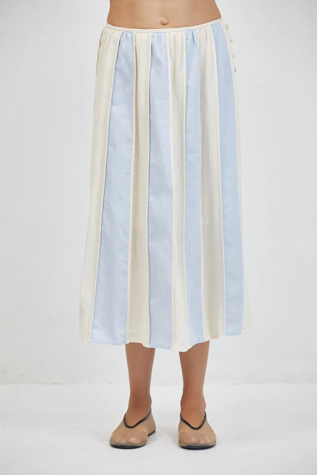Roanne Blue Cream Gored Skirt