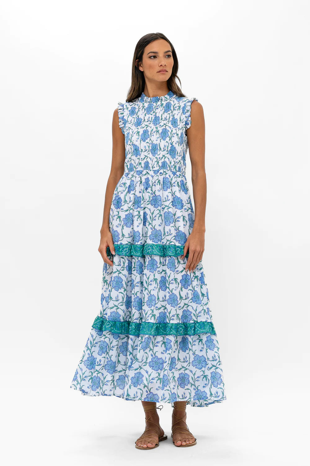 Oliphant Poppy Blue Green Block Print Dress
