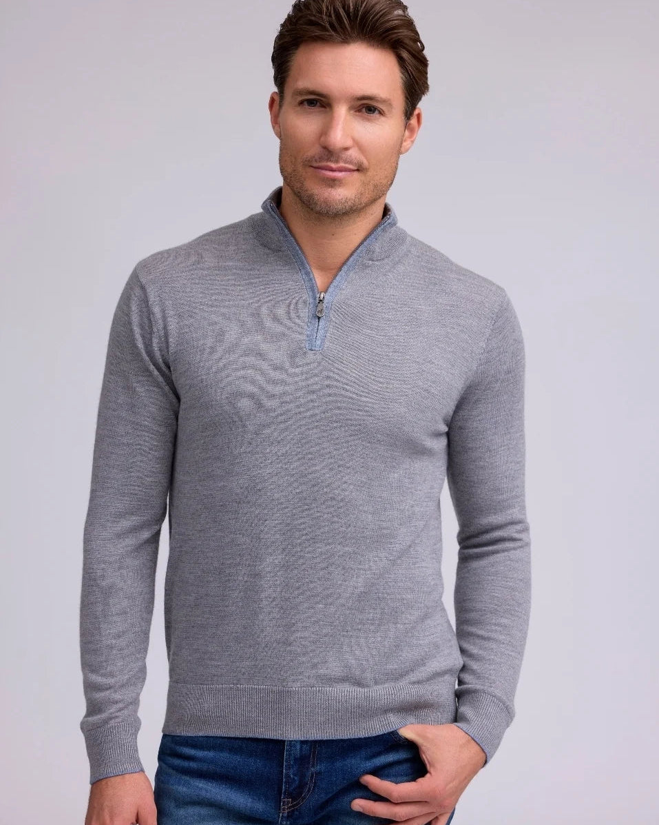 Men's Silver Merino Quarter Zip Sweater