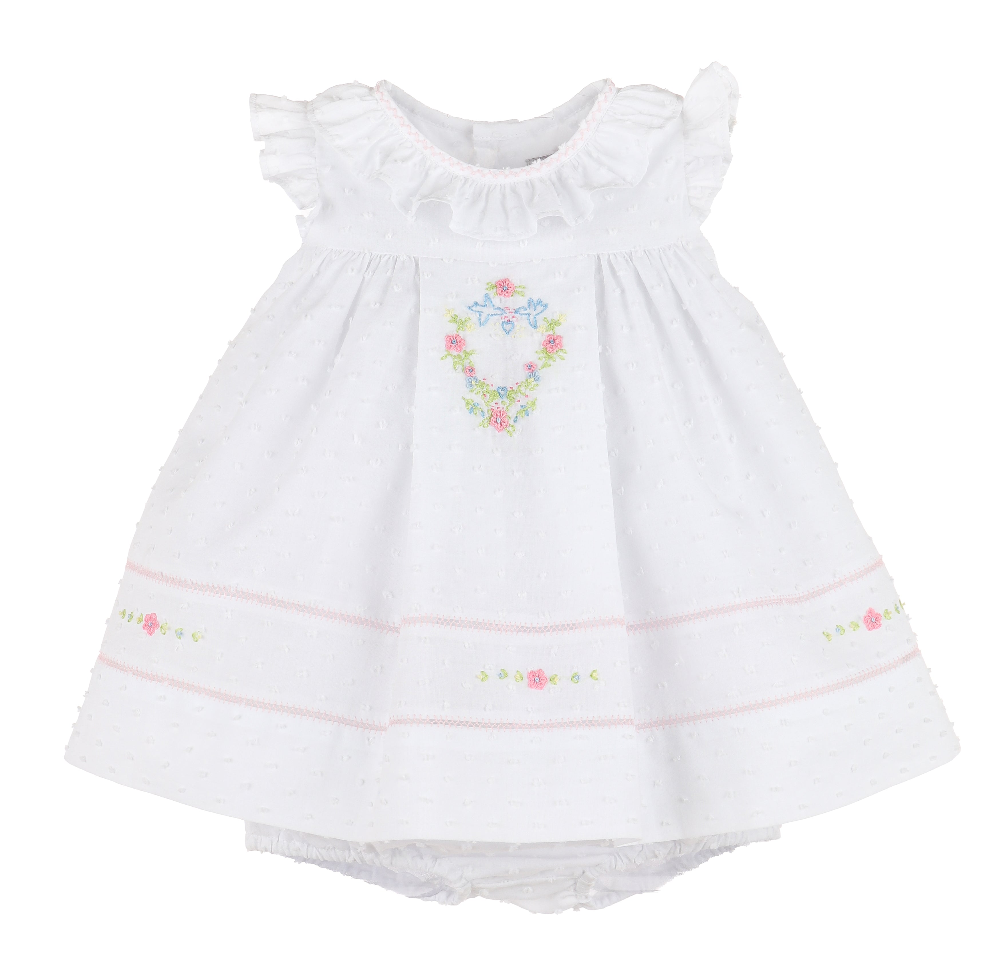 White Dotted Swiss Dress Embroidered Petal Collar