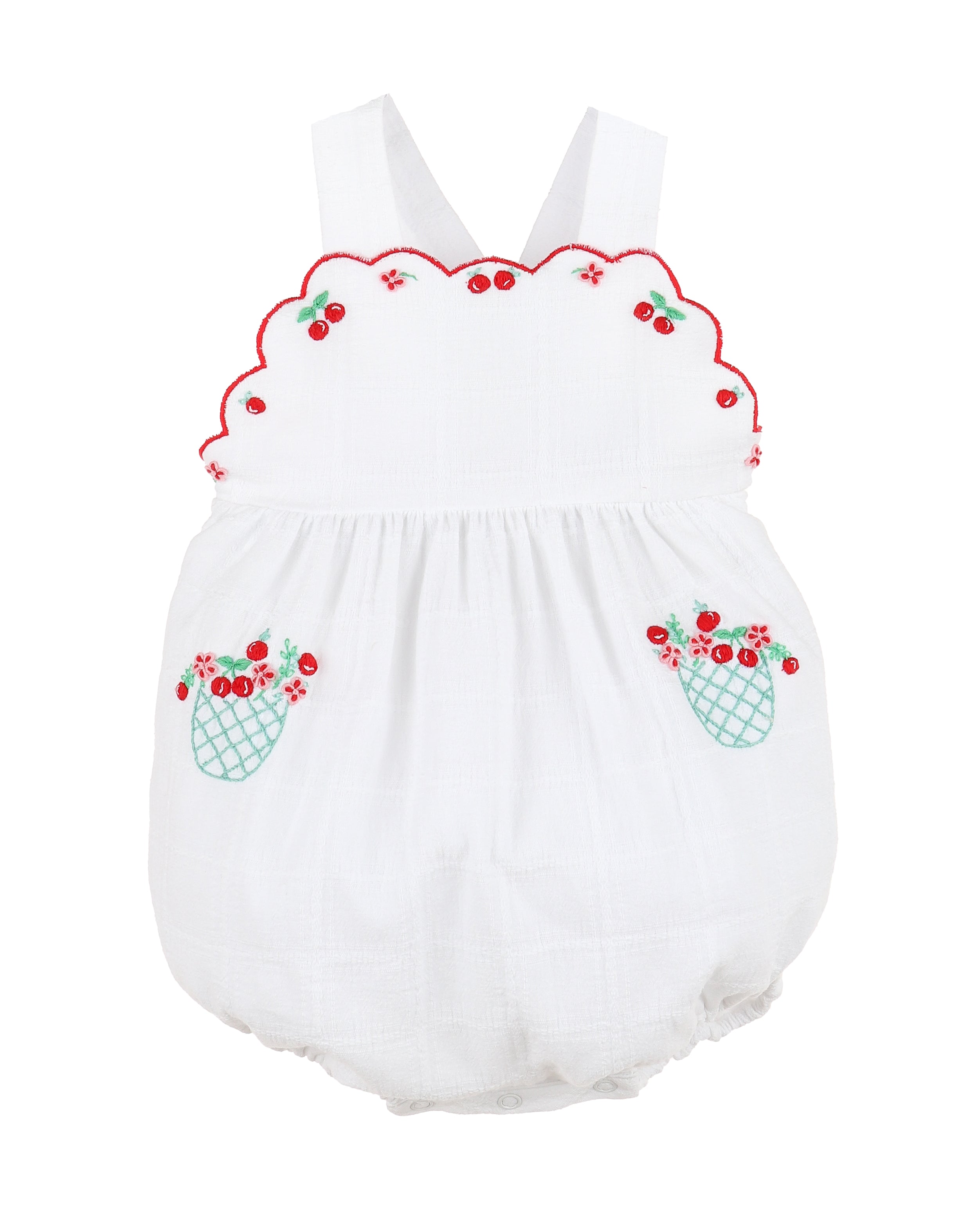 White Embroidered Berry Infant Sunsuit