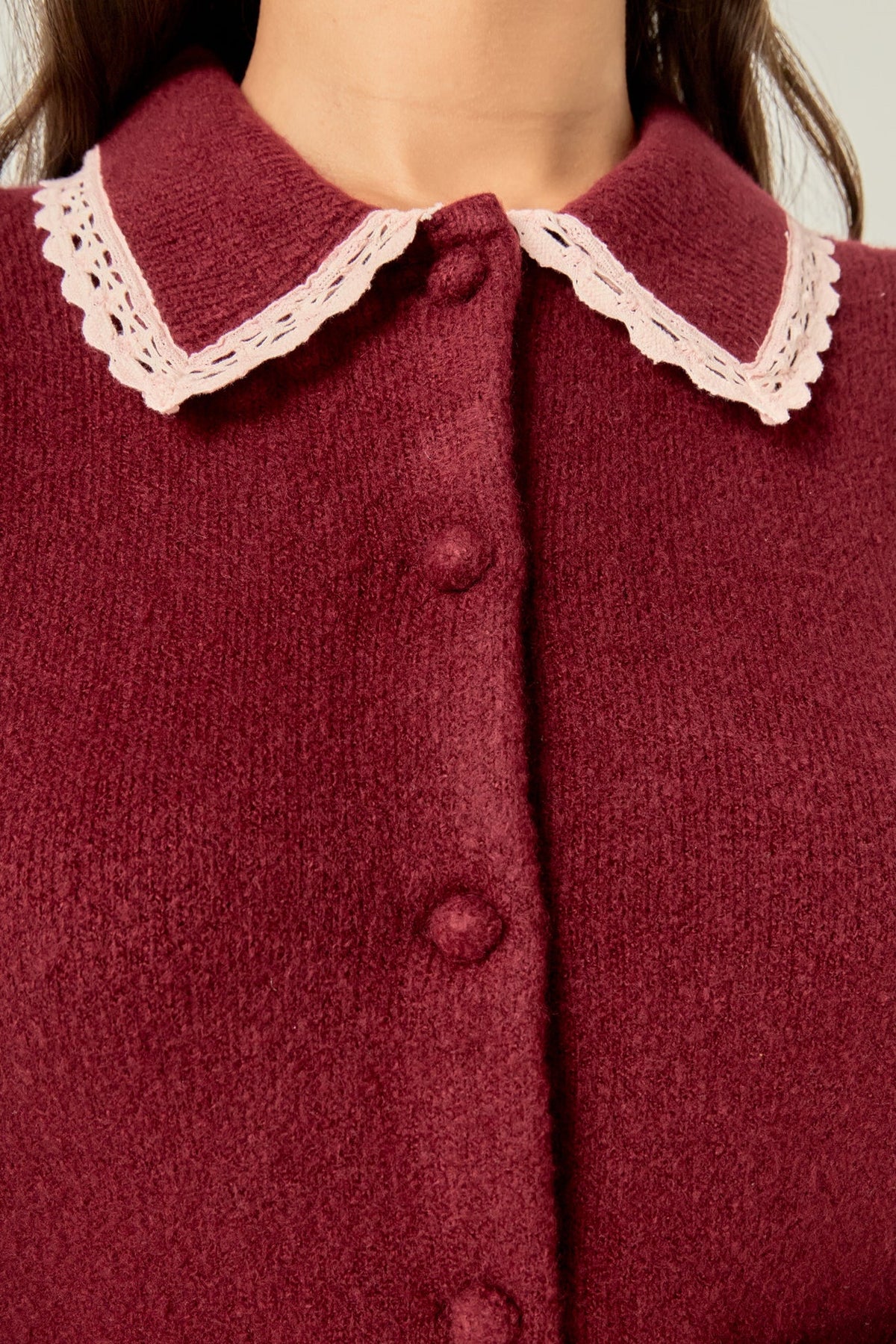 Burgundy Lace Collar Cardigan