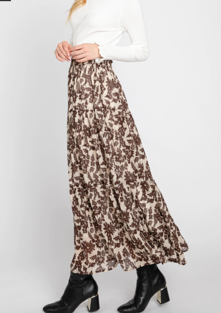 Polly Pleated Brown Print Skirt