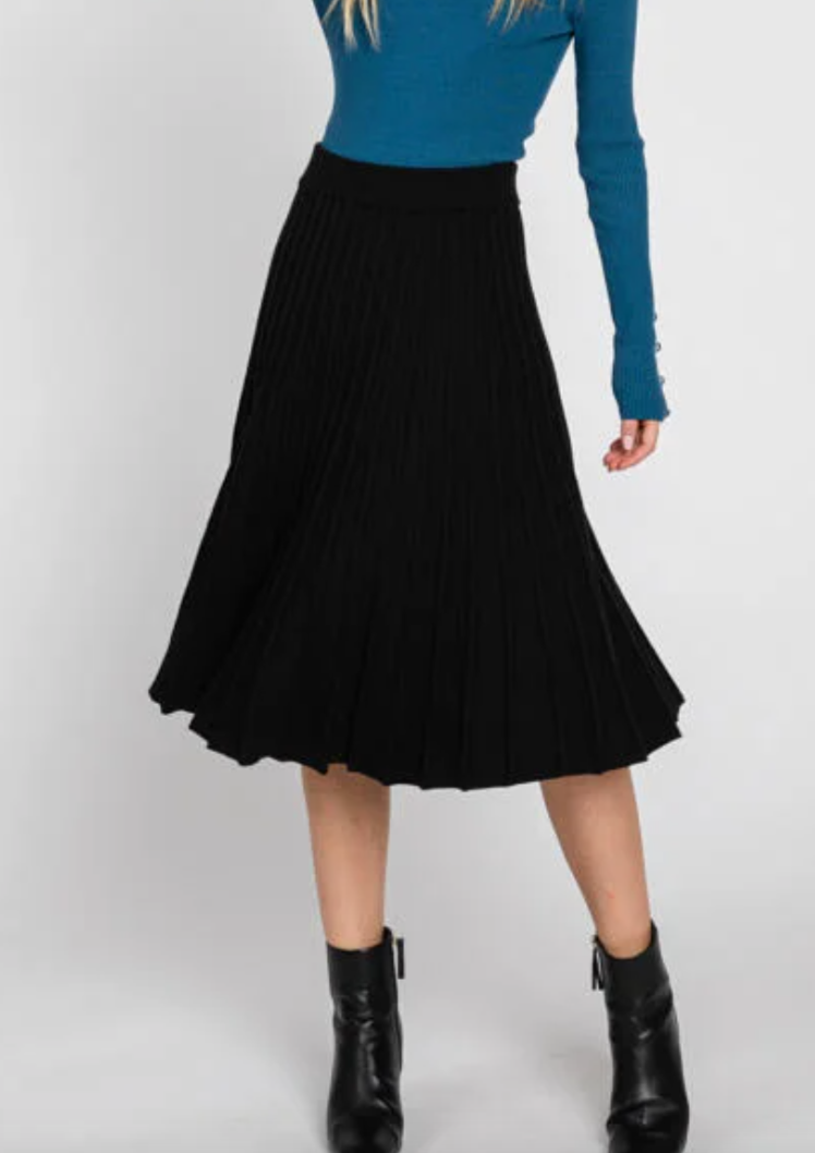Noele Black Knit Pleat Skirt