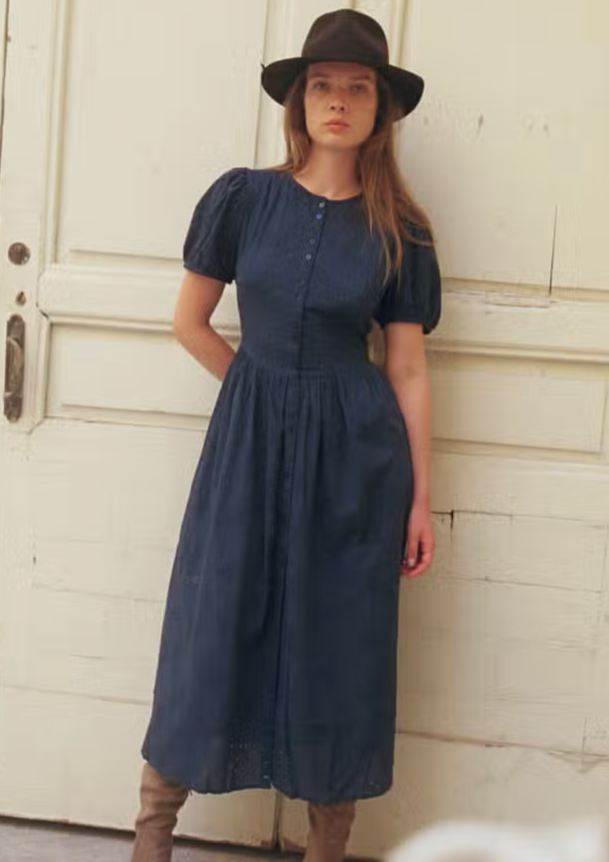 Isabelle Navy Solid Embroidered Dress