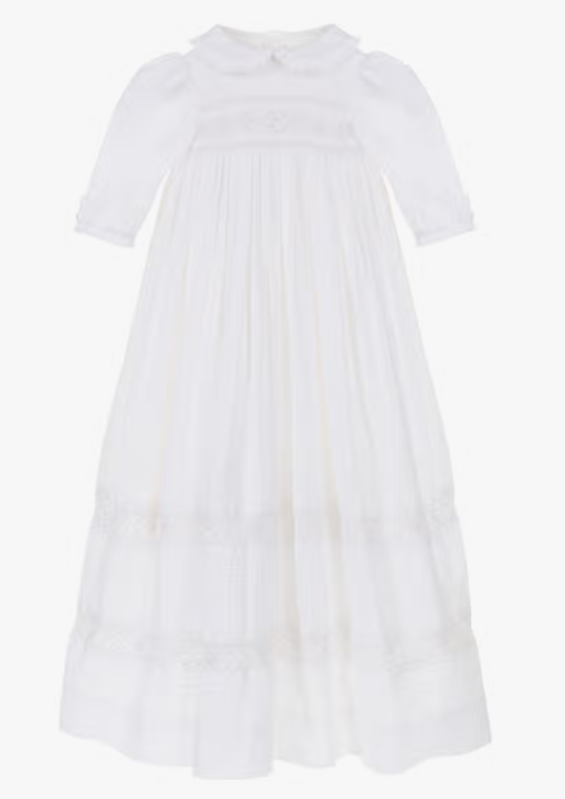 Smocked Cotton L/S Gown and Bonnet