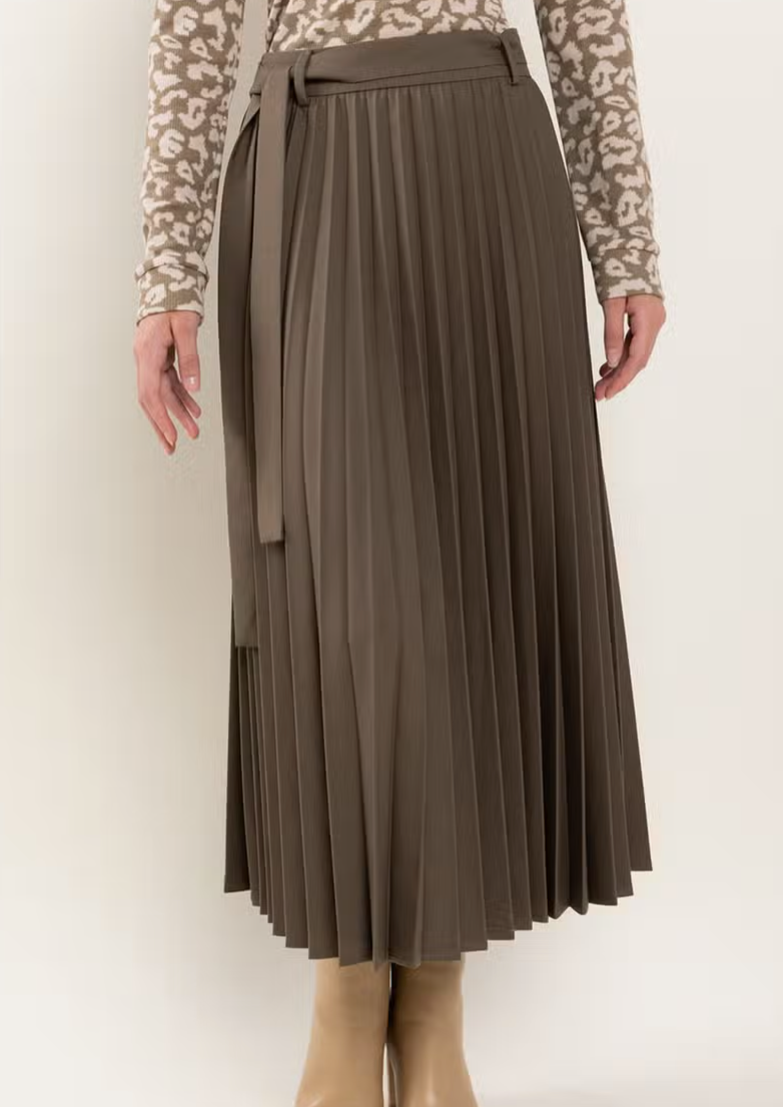 Penney Olive Pleated Skirt