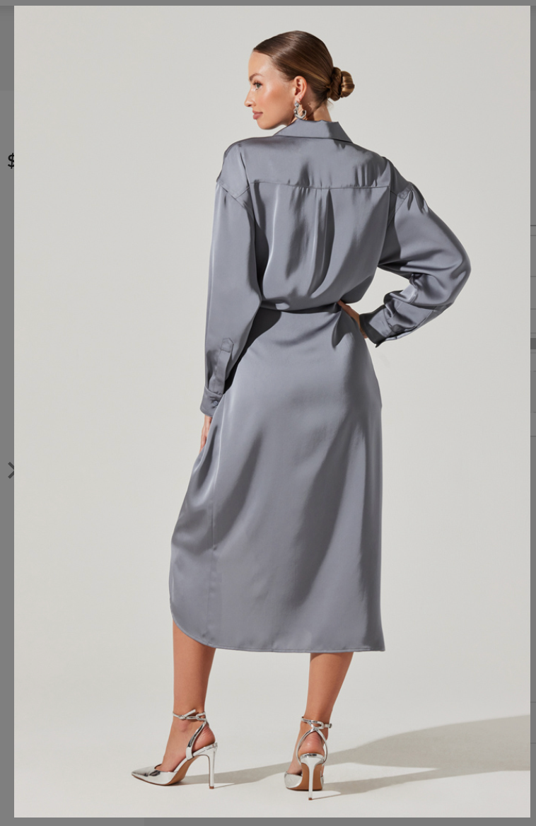 Ira Silvery Blue Saltin Aymetrical Shirtdress