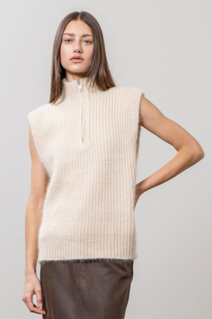 Valerie Cream Sleeveless Half Zip Sweater