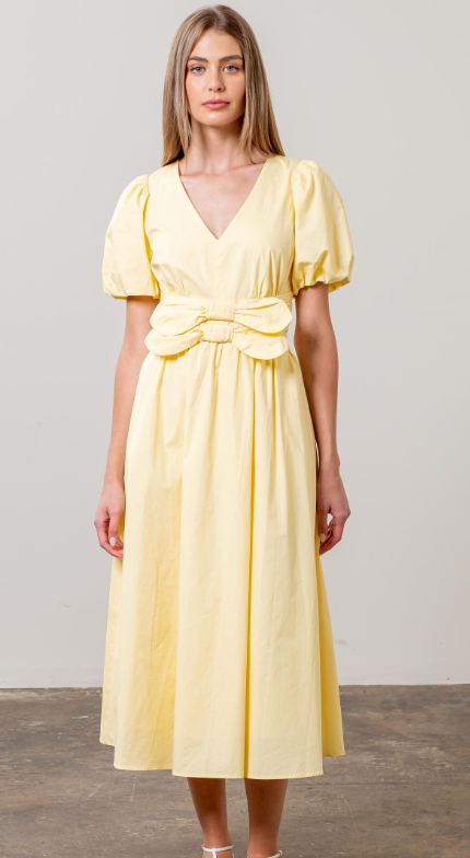 Yellow Cotton Dress Two Bow Front