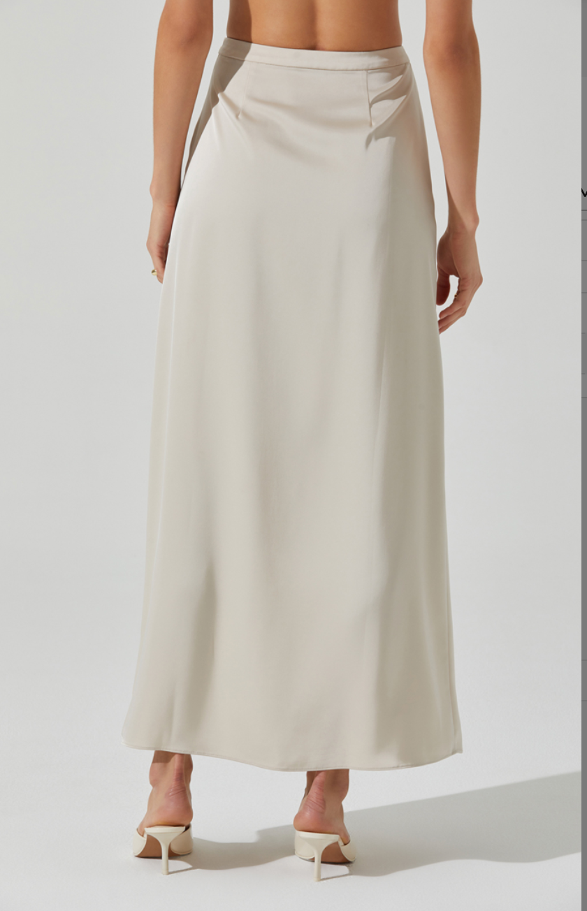 Vitella Ecru Satin Midi Skirt