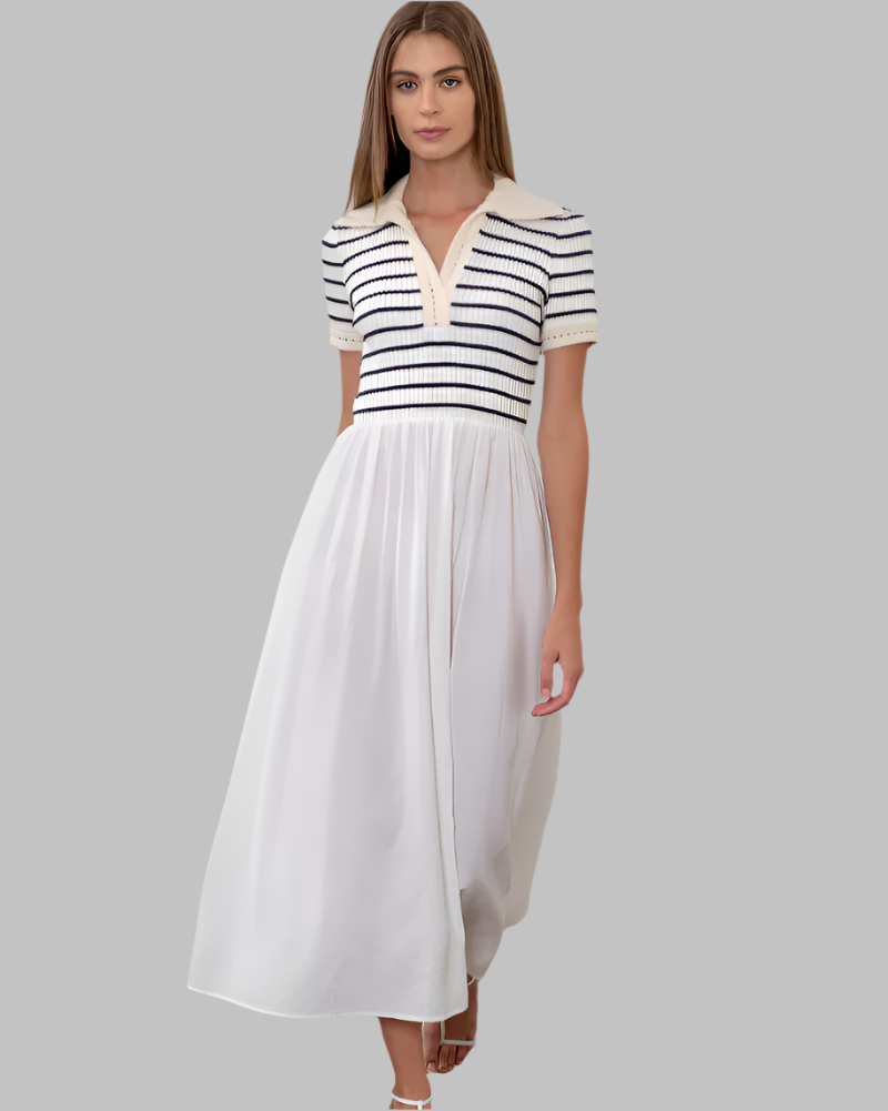 Polly Striped Knit Polo and Woven Dress